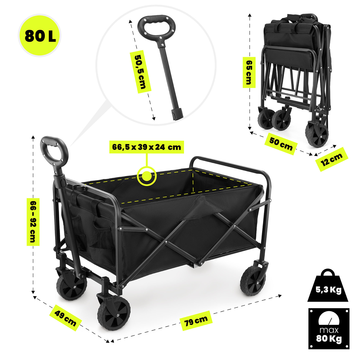 HyperMotion összecsukható strandkerekesszék - fekete, 80 kg