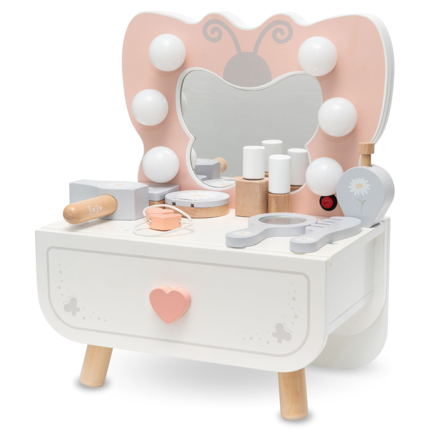 Fából készült mini fésülködőasztal LED világítással - Butterfly