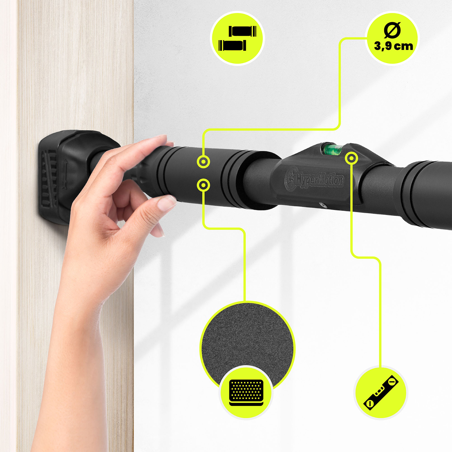 HyperMotion állítható húzódzkodó rúd 74-100 cm, 200 kg, fekete