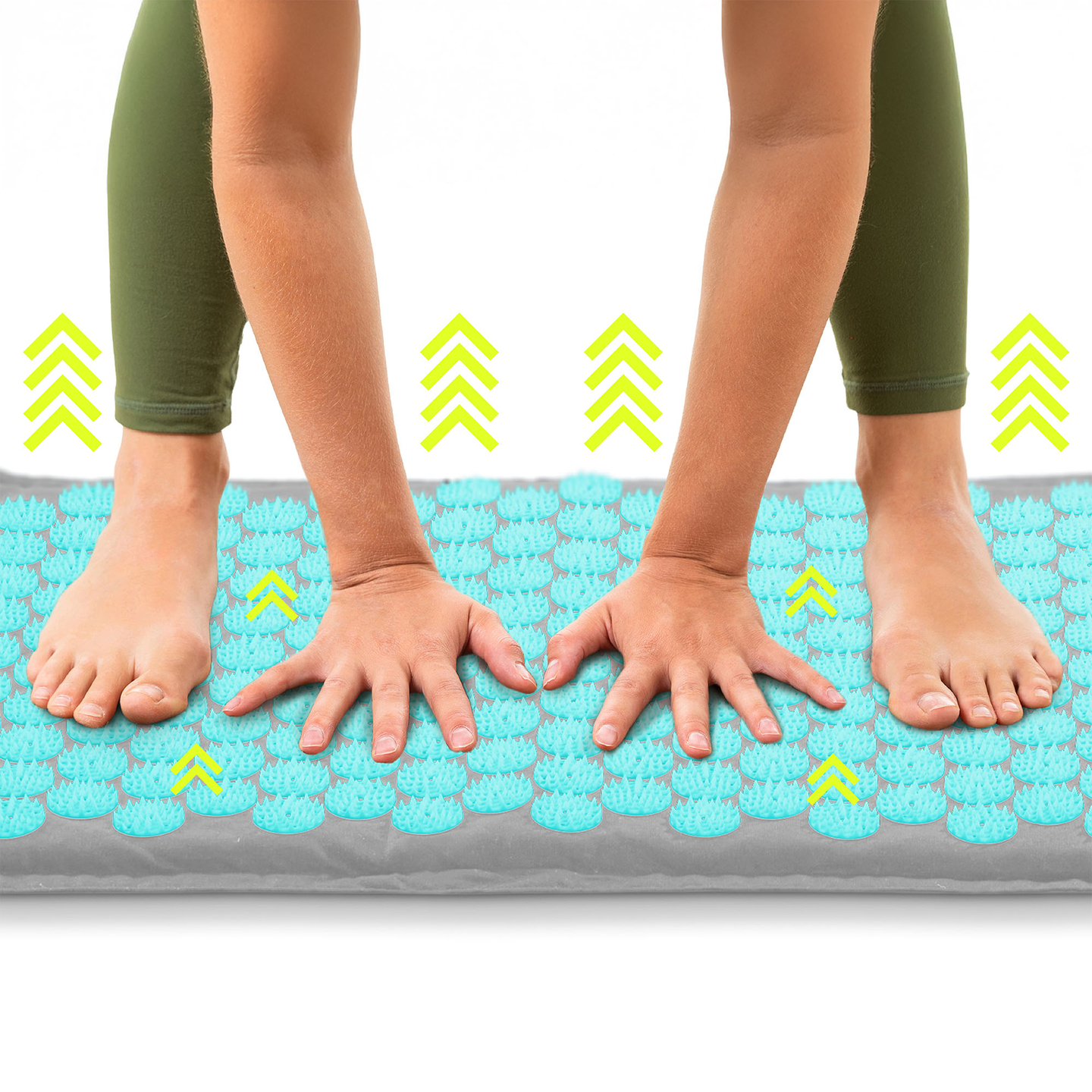 Öko vászon akupresszúrás szőnyeg kókuszrosttal és hajdinapárnával – 68 cm HyperMotion szürke-menta