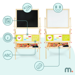 Nagy oktatási kétoldalas tábla: mágneses és krétatábla - száraz radír tábla, fa