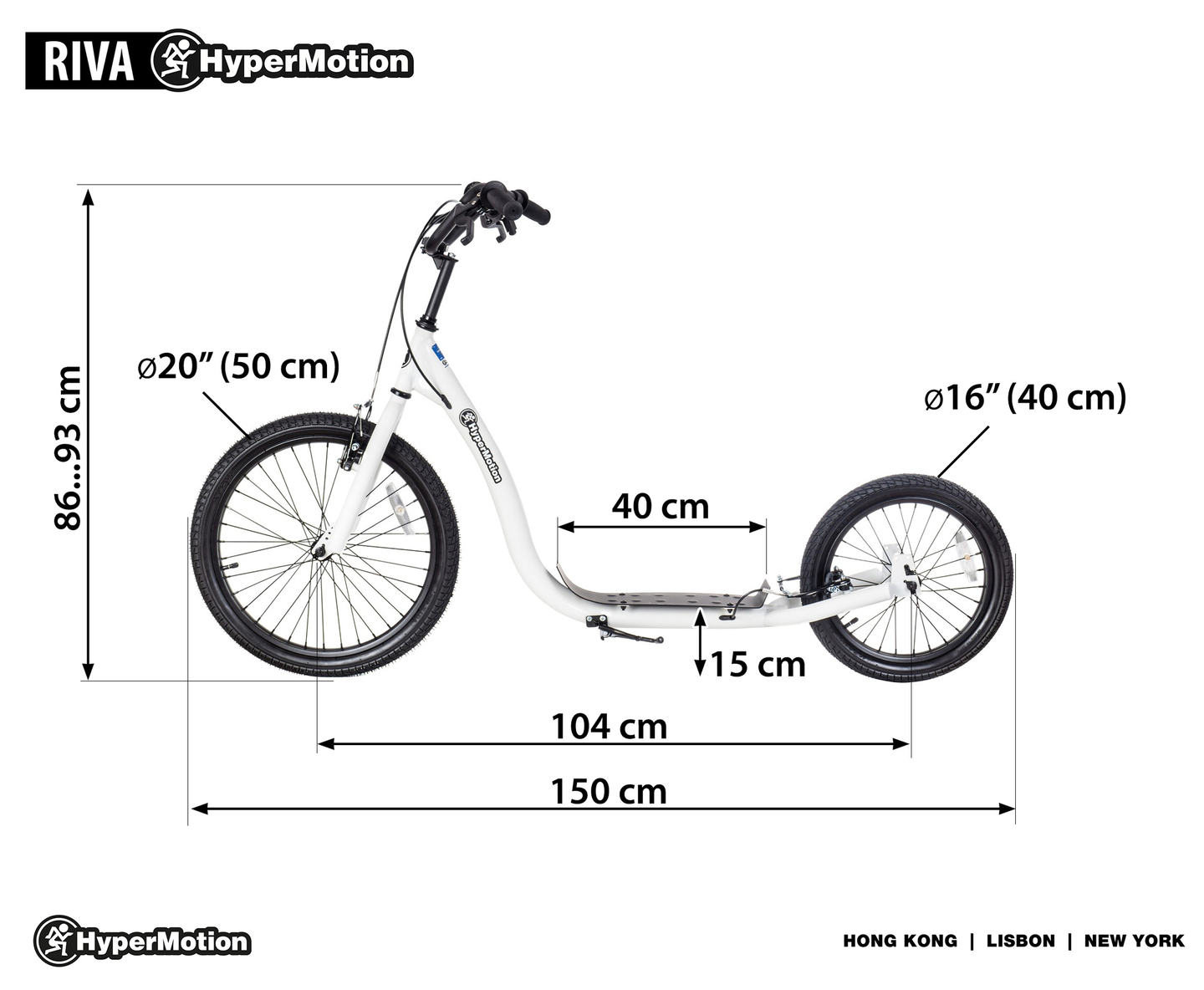 HyperMotion RIVA városi roller 50 cm-es és 40 cm-es felfújható kerekekkel
