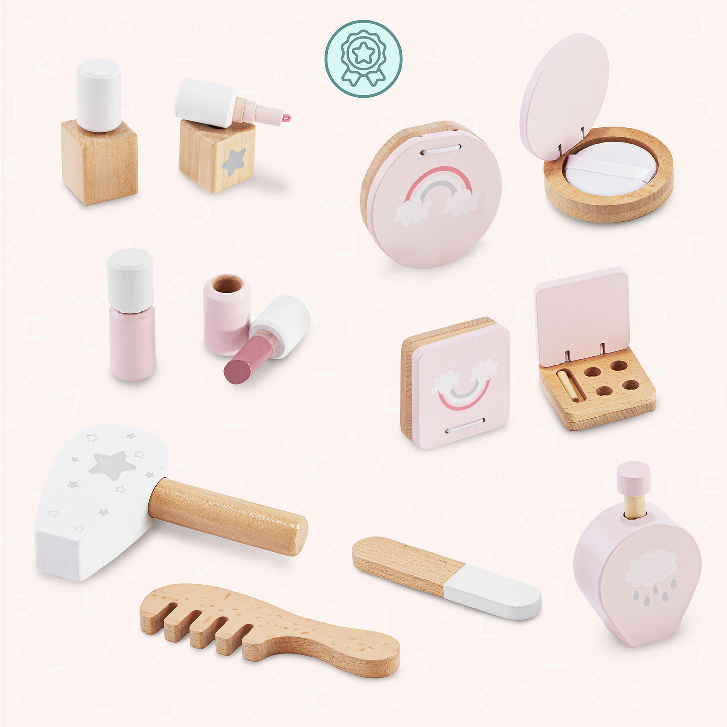 Fa mini fésülködőasztal gyerekeknek kiegészítőkkel és LED világítással, fokozatmentes fényerő-szabályozással