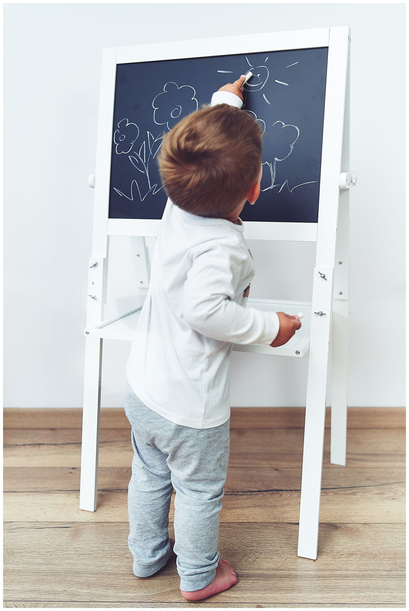 Kétoldalas oktatási tábla: mágneses és krétás tábla - szárazra törölhető, fa, gyerekeknek, összecsukható