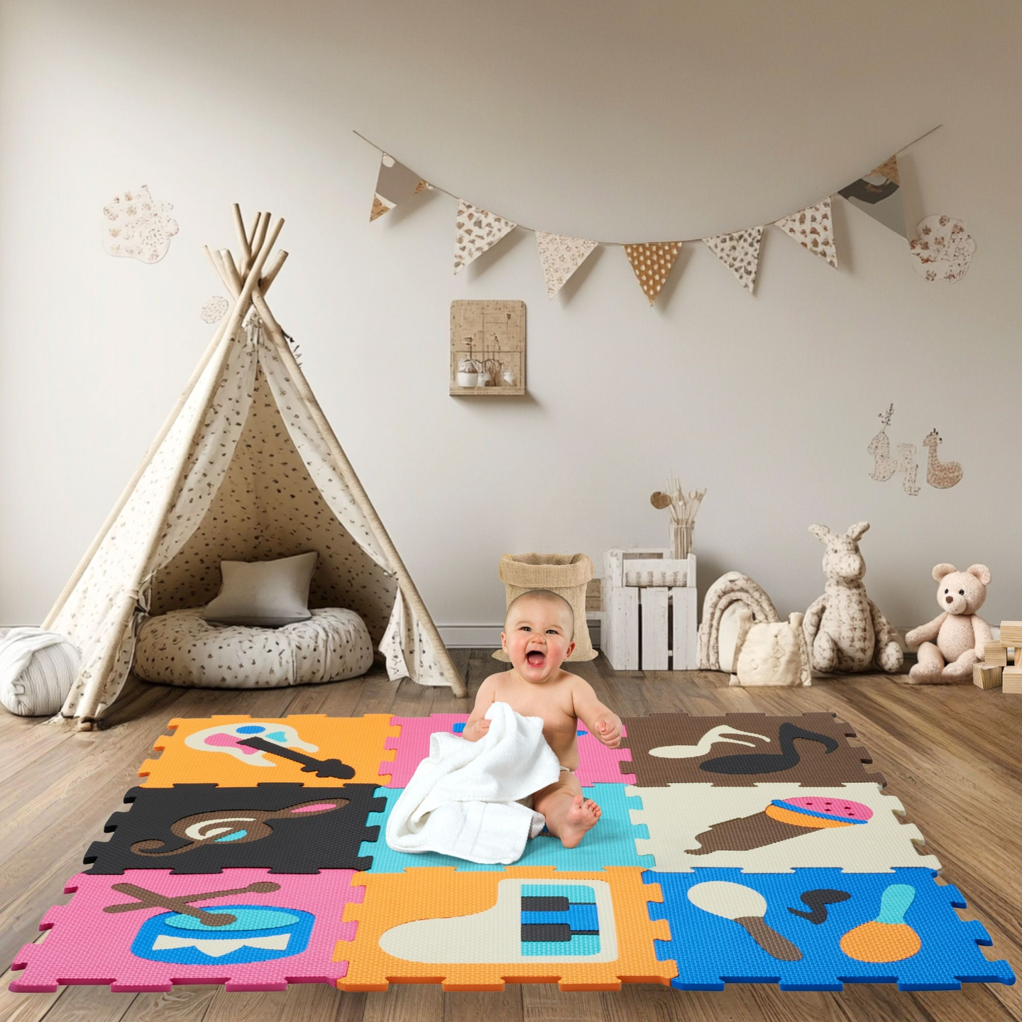 Oktatási habszivacs puzzle szőnyeg 90 x 90 x 1cm - EVA habszivacs - design: műszerek