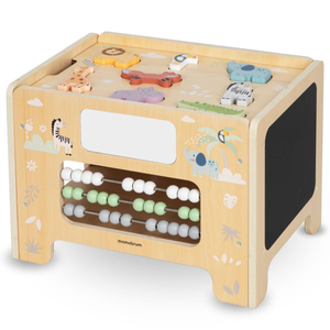 Fából készült manipulatív doboz - Montessori tábla állatfigurákkal és ülőkével