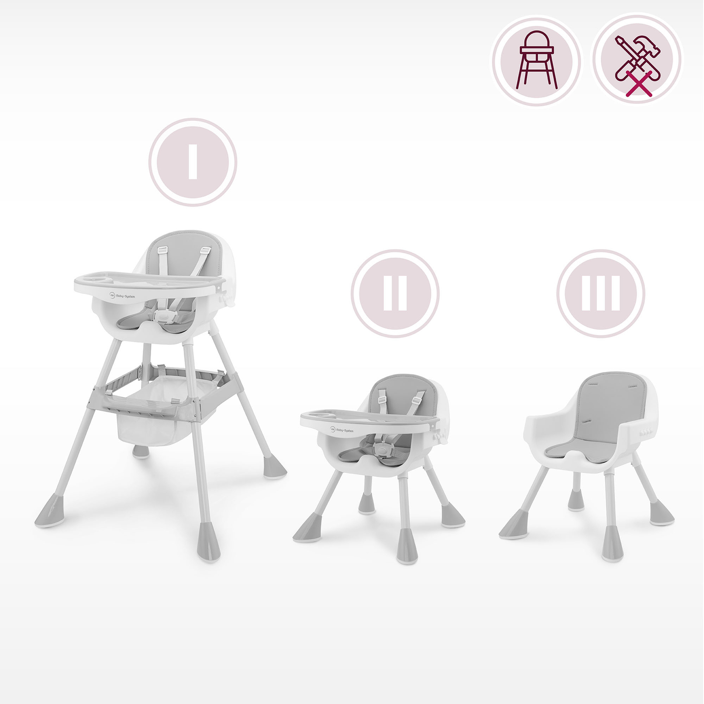 Moby-System Magnolia 2 az 1-ben állítható etetőszék - szürke