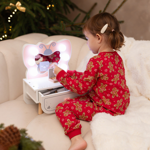 Fából készült mini fésülködőasztal LED világítással - Butterfly