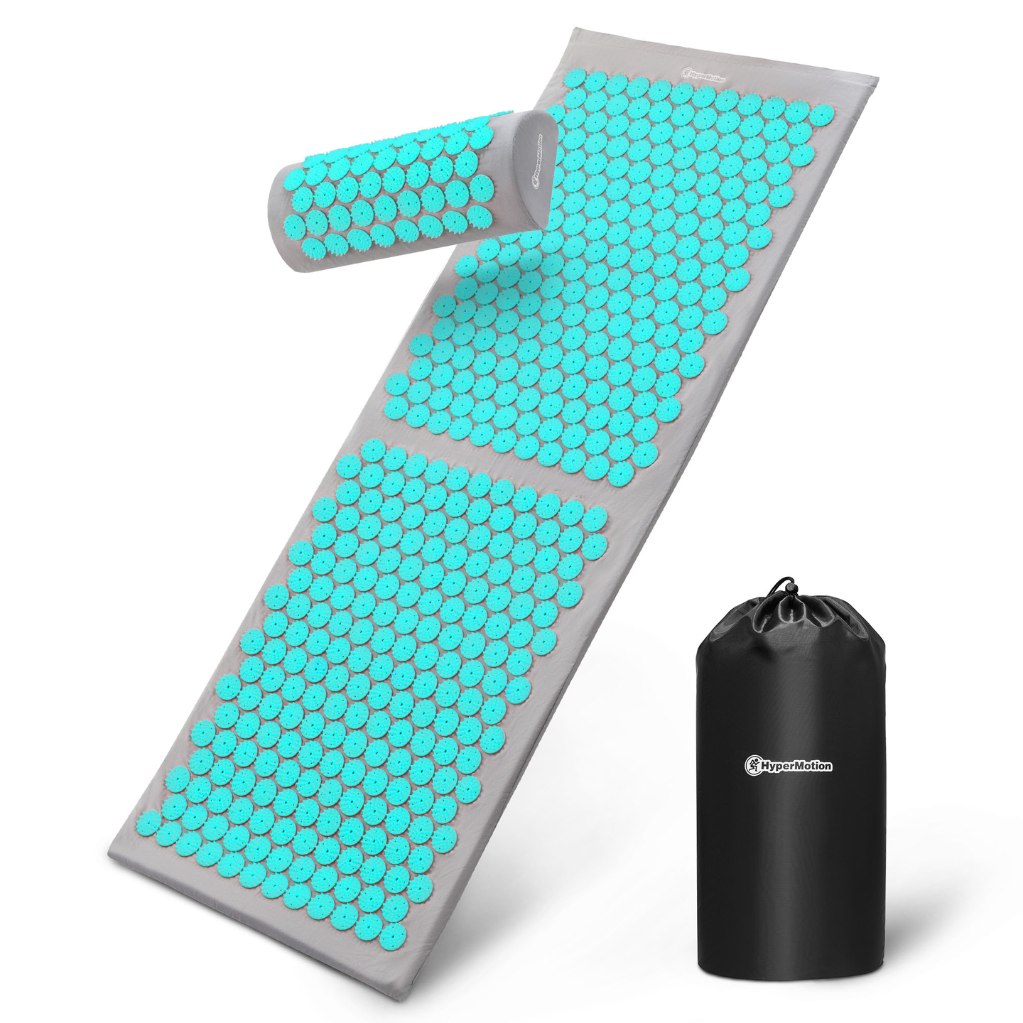 Nagy akupresszúrás szőnyeg párnával és huzattal - 130 cm HyperMotion szürke-menta