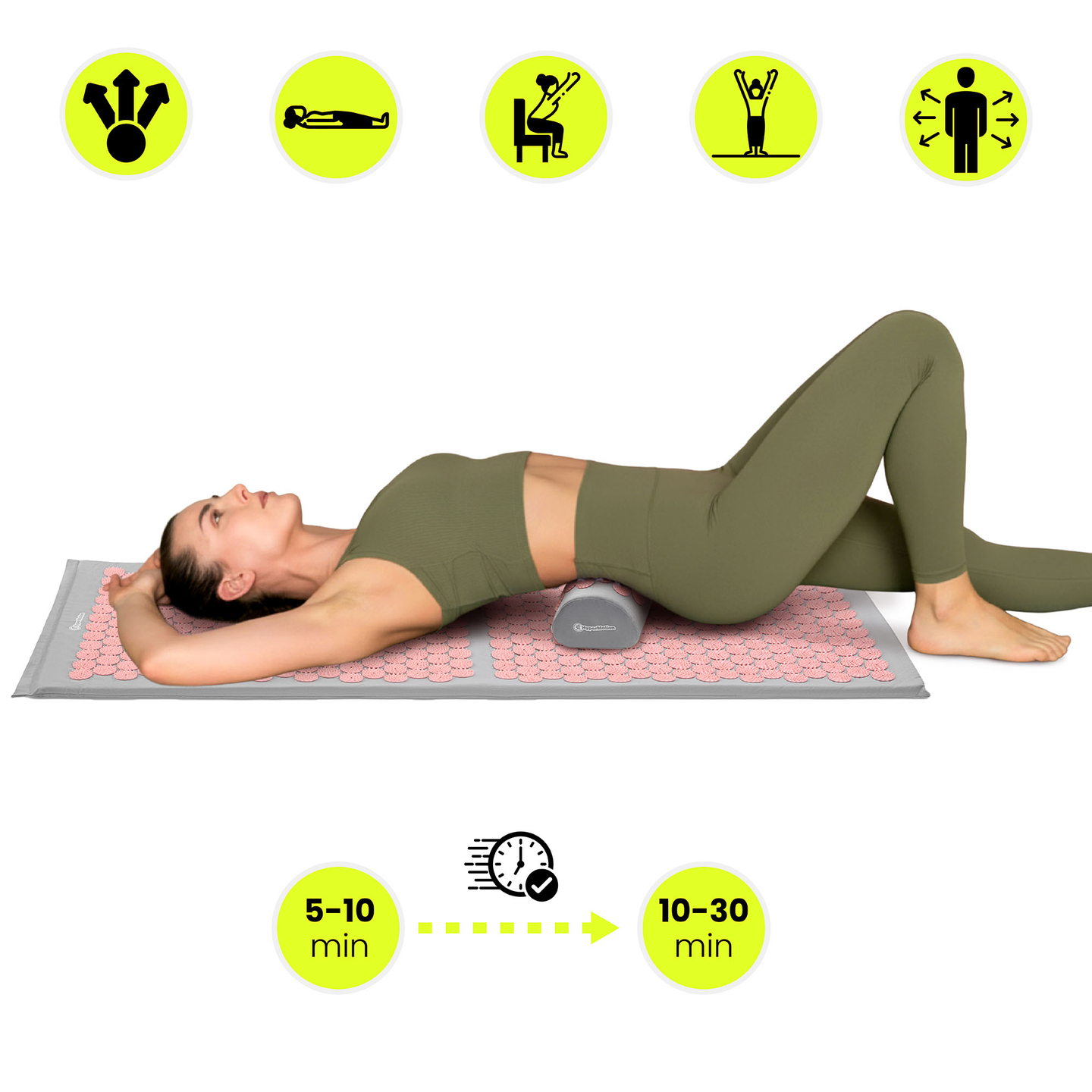 Nagy akupresszúrás szőnyeg párnával és huzattal - 130 cm HyperMotion szürke és rózsaszín