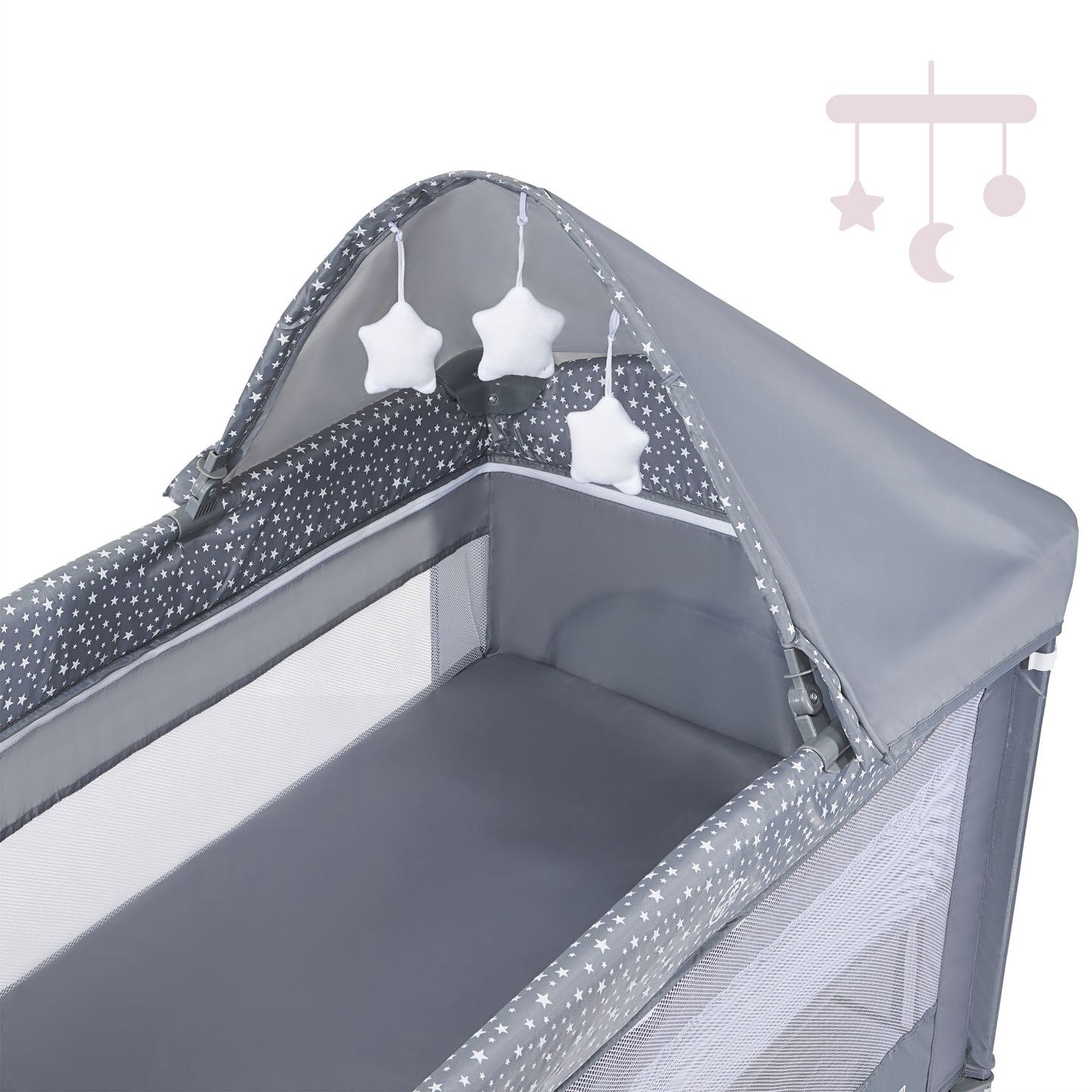 2 szintes utazóágy / járóka pelenkázóasztallal, tetővel és Happy Traveler BASIC PLUS matraccal - szürke