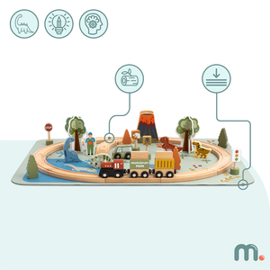 Dino Park fa vonat csúszásgátló szőnyeggel - dinoszauruszok, vonat, sínek, vulkán, harang