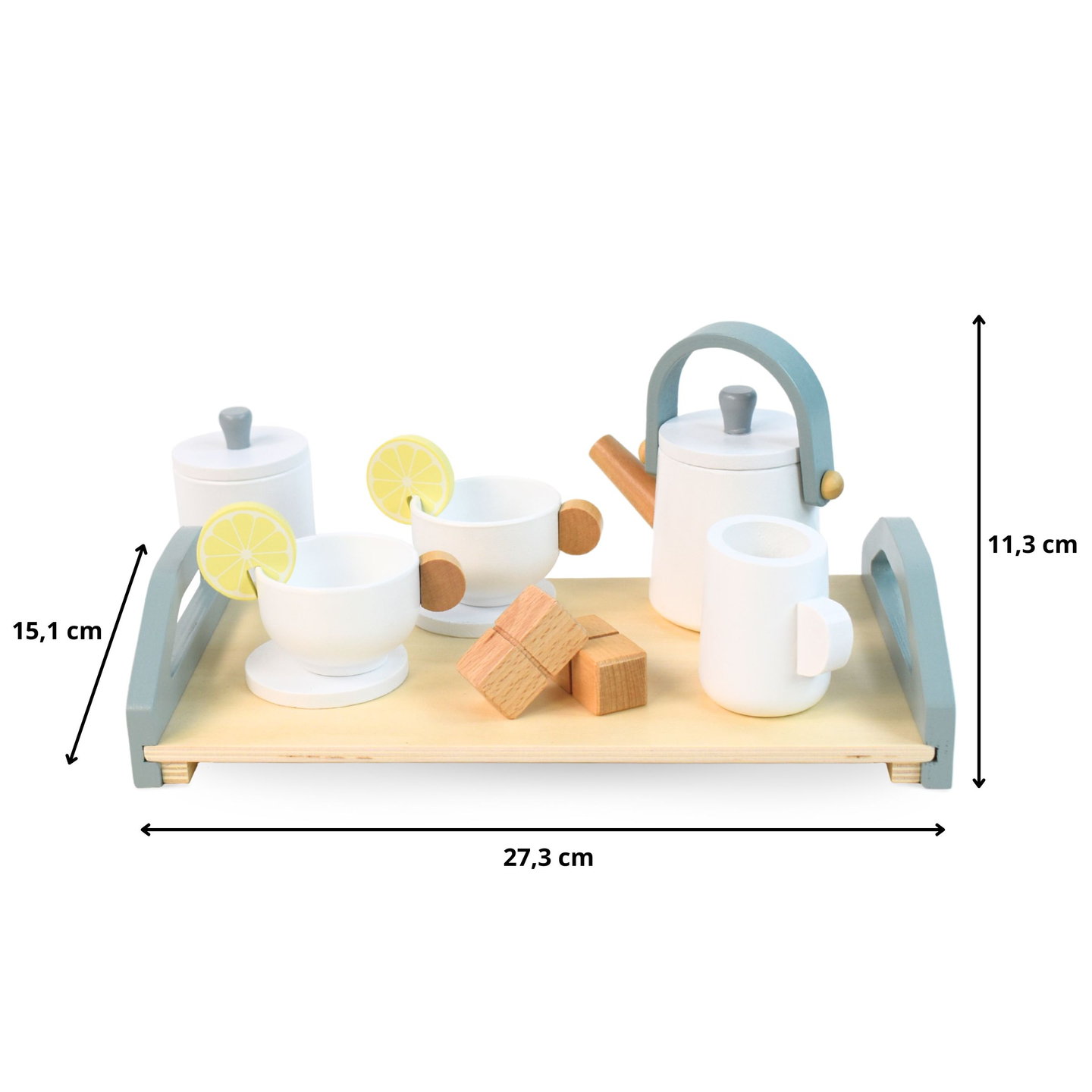 Nagy fa teáskészlet tálcával - 17 db