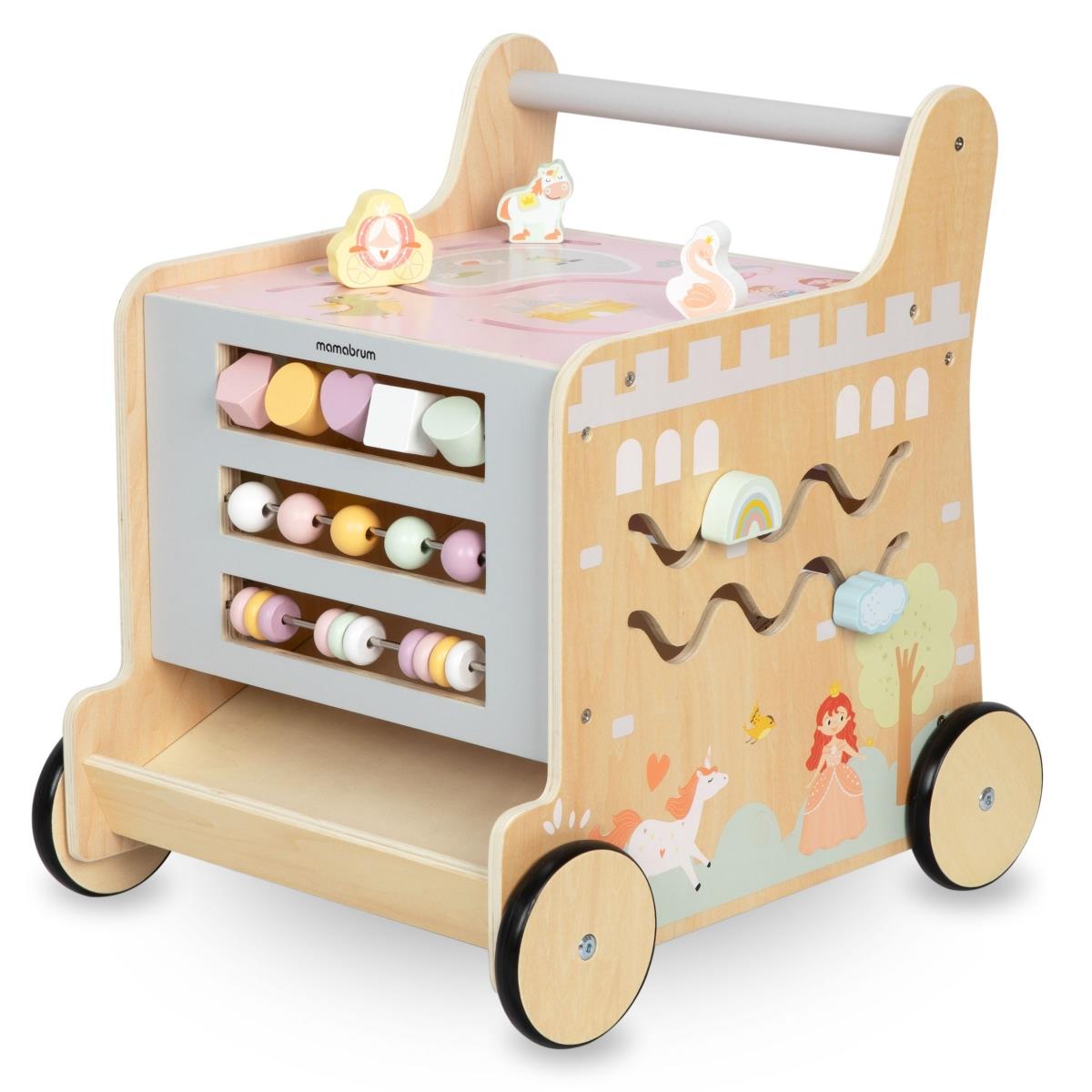 Fából készült 2 az 1-ben járókeret oktató kocka funkcióval, natúr