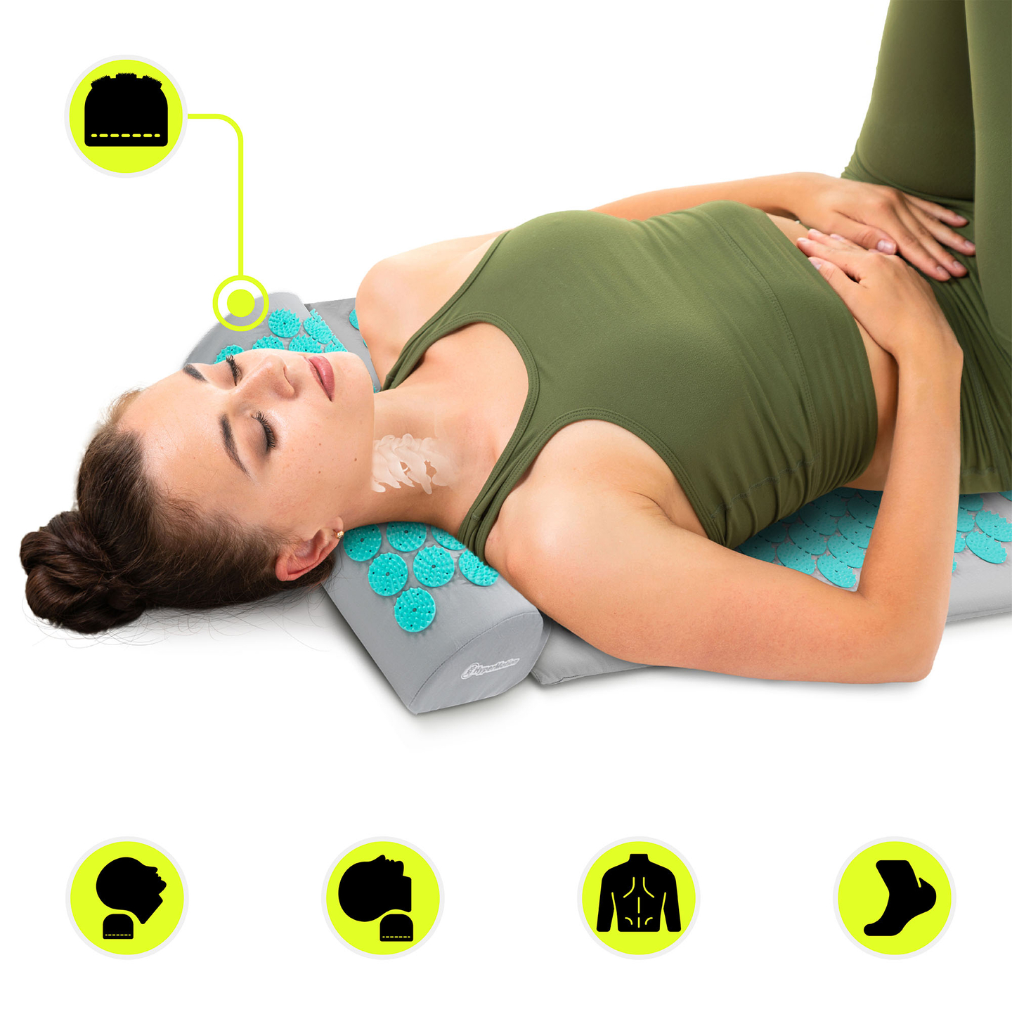 Nagy akupresszúrás szőnyeg párnával és huzattal - 130 cm HyperMotion szürke-menta