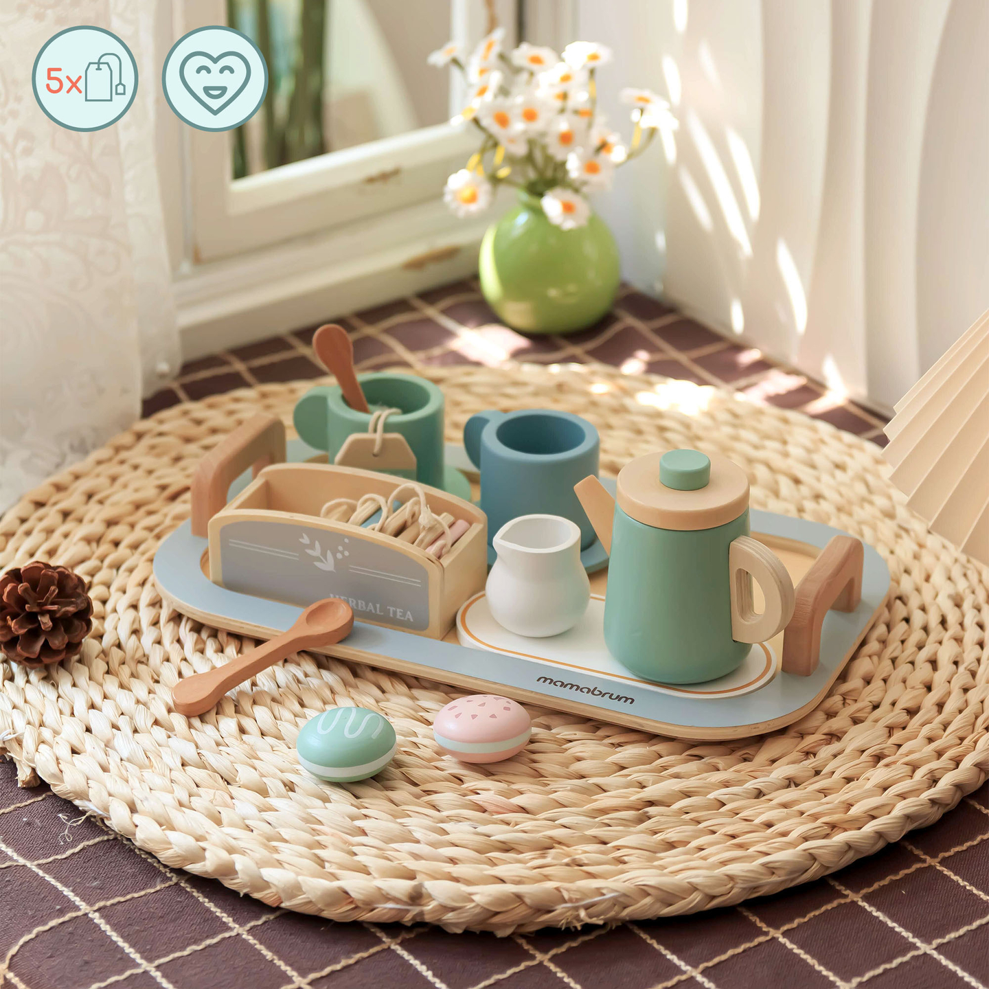 Nagy fa teáskészlet tálcával - 18 db