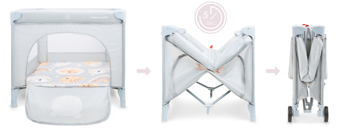 Összecsukható járóka, baba utazóágy matraccal és hordtáskával - Teddy Bear