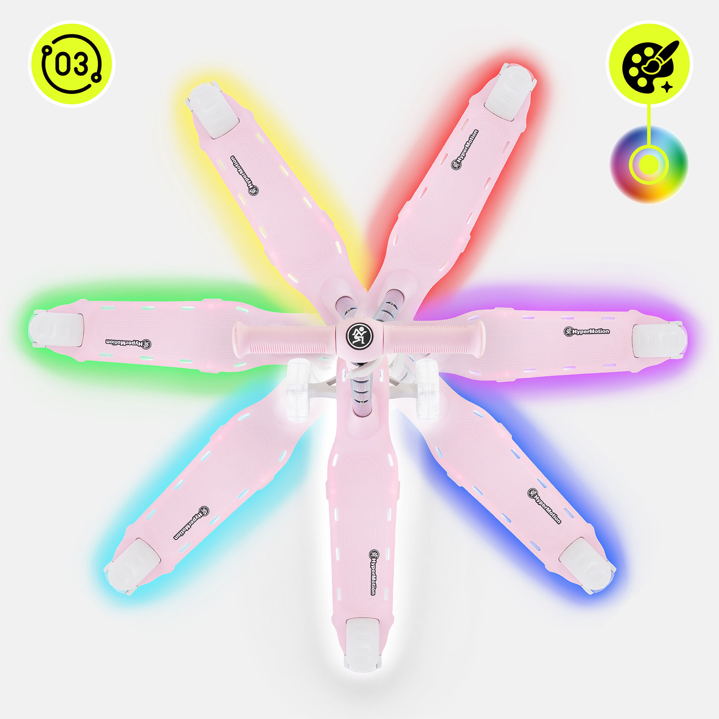 HyperMotion BECKY egyensúlyozó roller - RGB LED világítás, rózsaszín