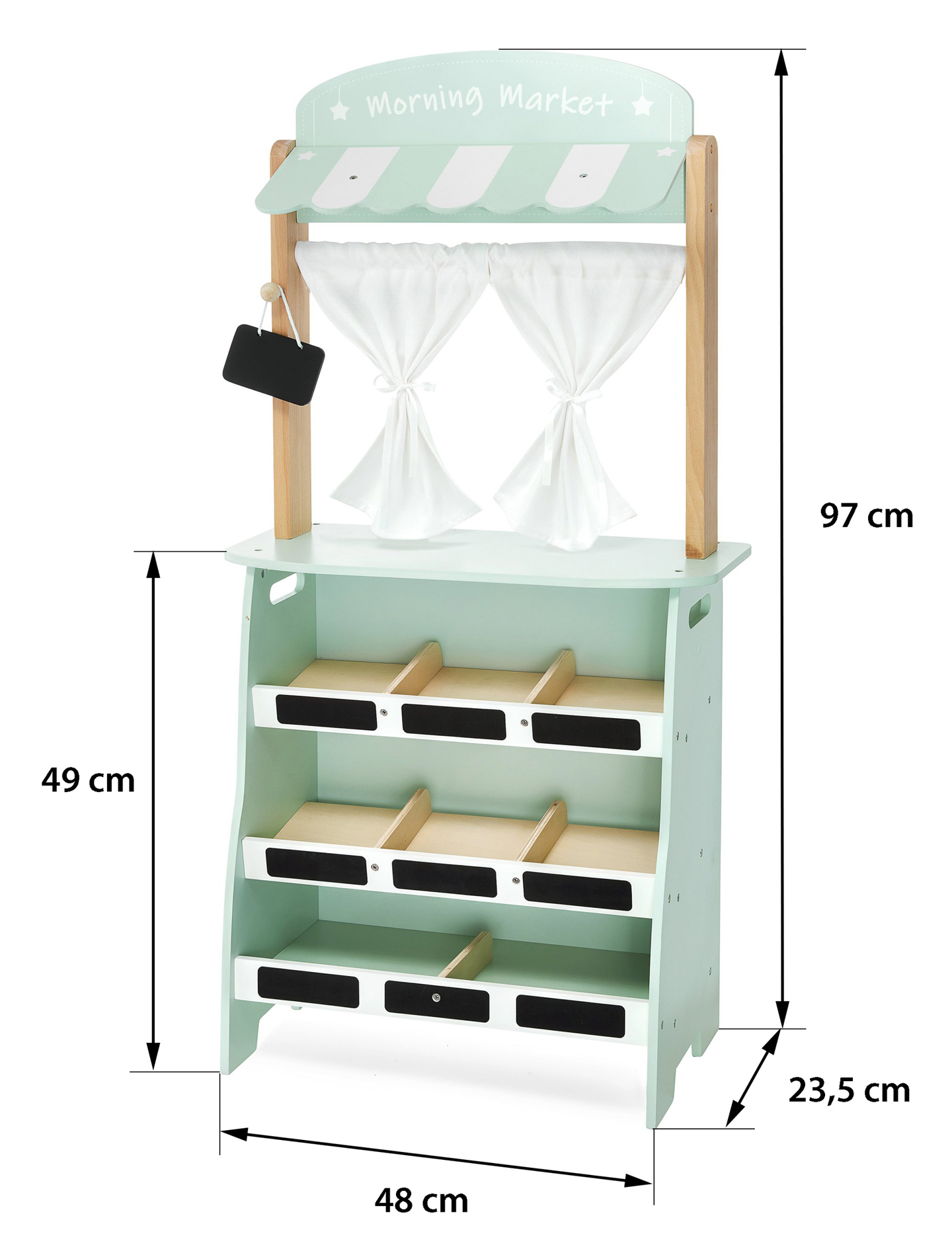 Nagy fa üzlet - bódé és színház 2 az 1-ben, mérleggel, fizetési terminállal, gyümölcsökkel és zöldségekkel
