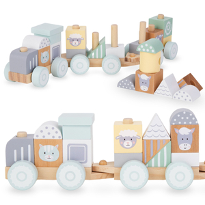 Fából készült vonat blokkokkal egy fiúnak - Farm