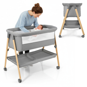 Babaágy, szabadon álló, utazóágy, bölcső matraccal - szürke