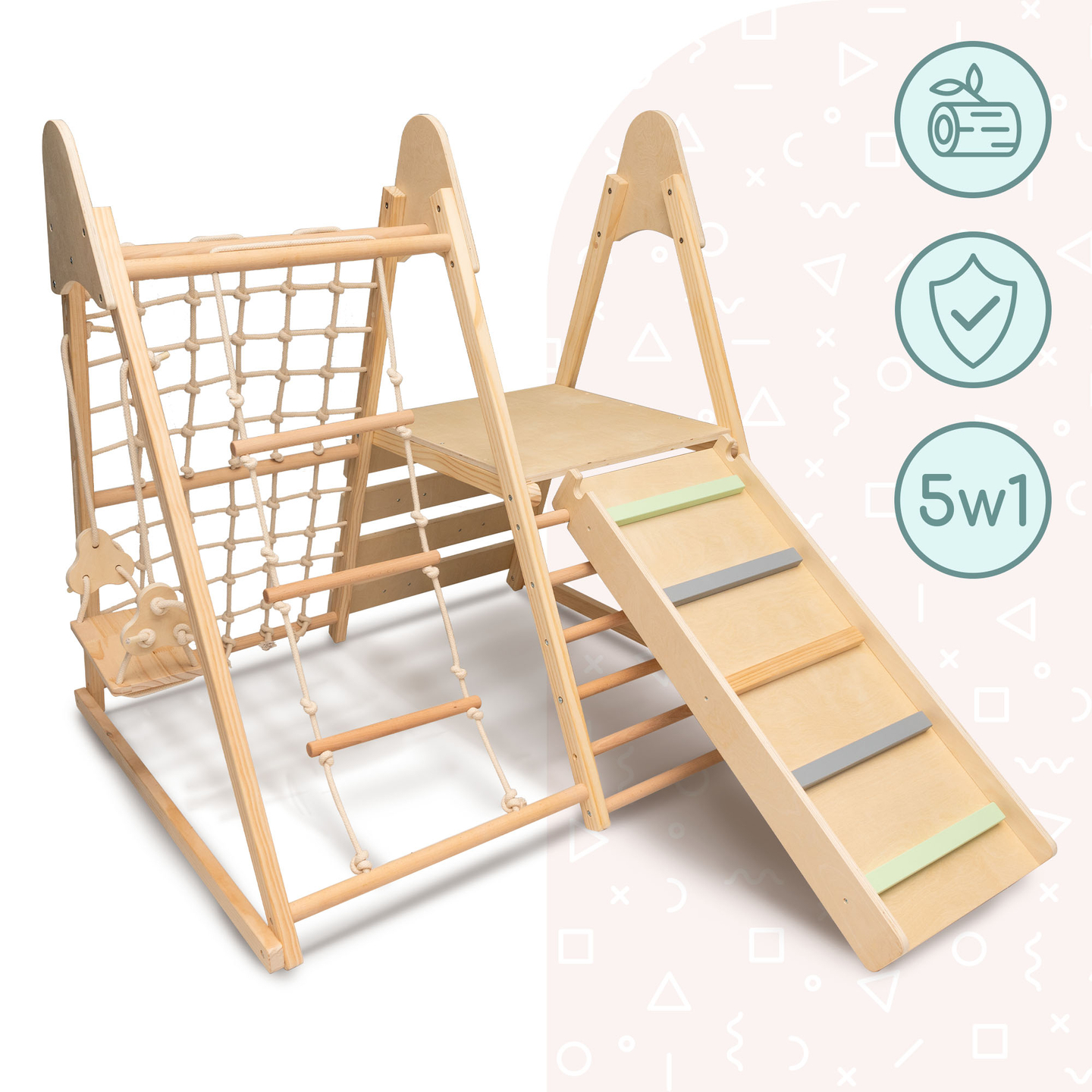 Fából készült otthoni játszótér XL 5in1