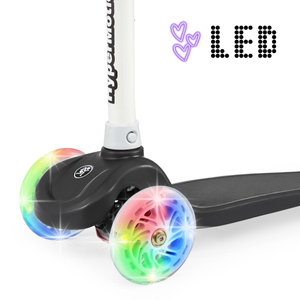 Tringo háromkerekű egyensúlyi robogó, 3-8 éves korig - fekete + izzó LED kerekek