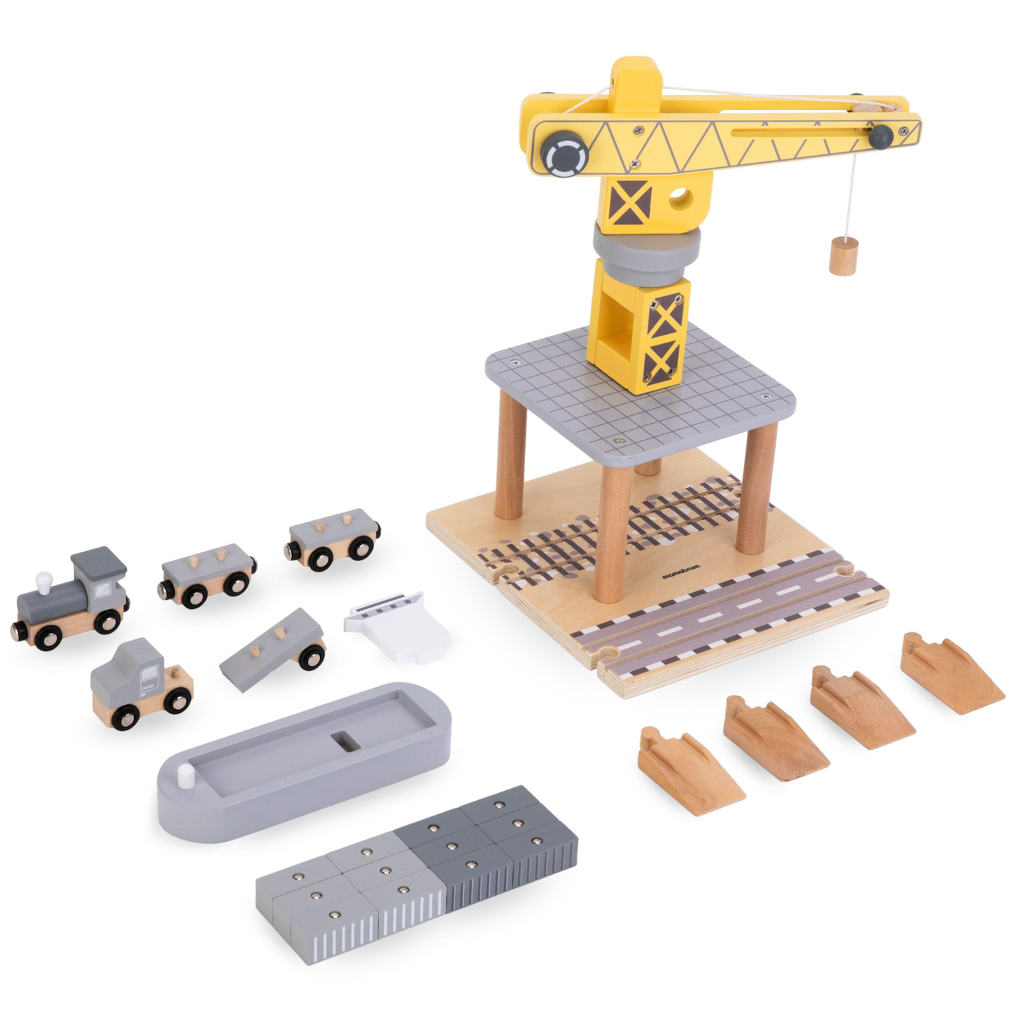 Mobil kikötői daru mágneses csörlővel és tartozékokkal - fából készült készlet