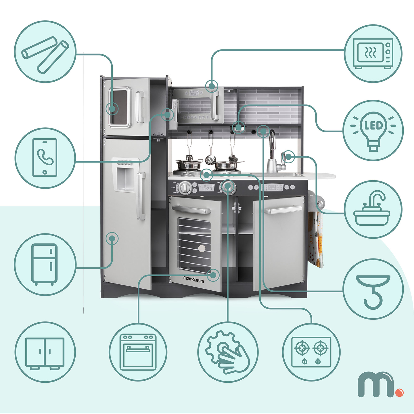 XXL fakonyha LED világítással, köténnyel és kiegészítőkkel