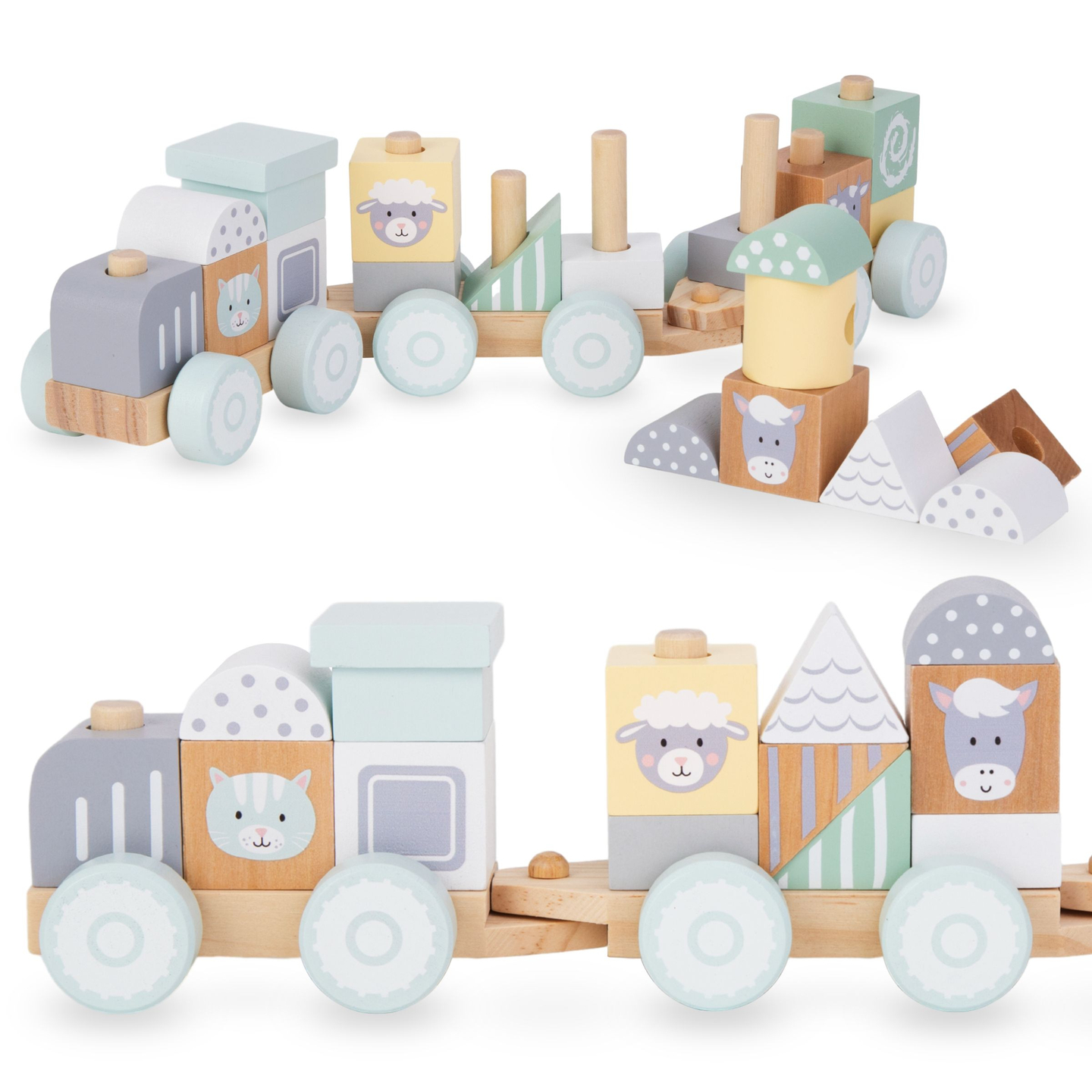 Fából készült vonat blokkokkal egy fiúnak - Farm
