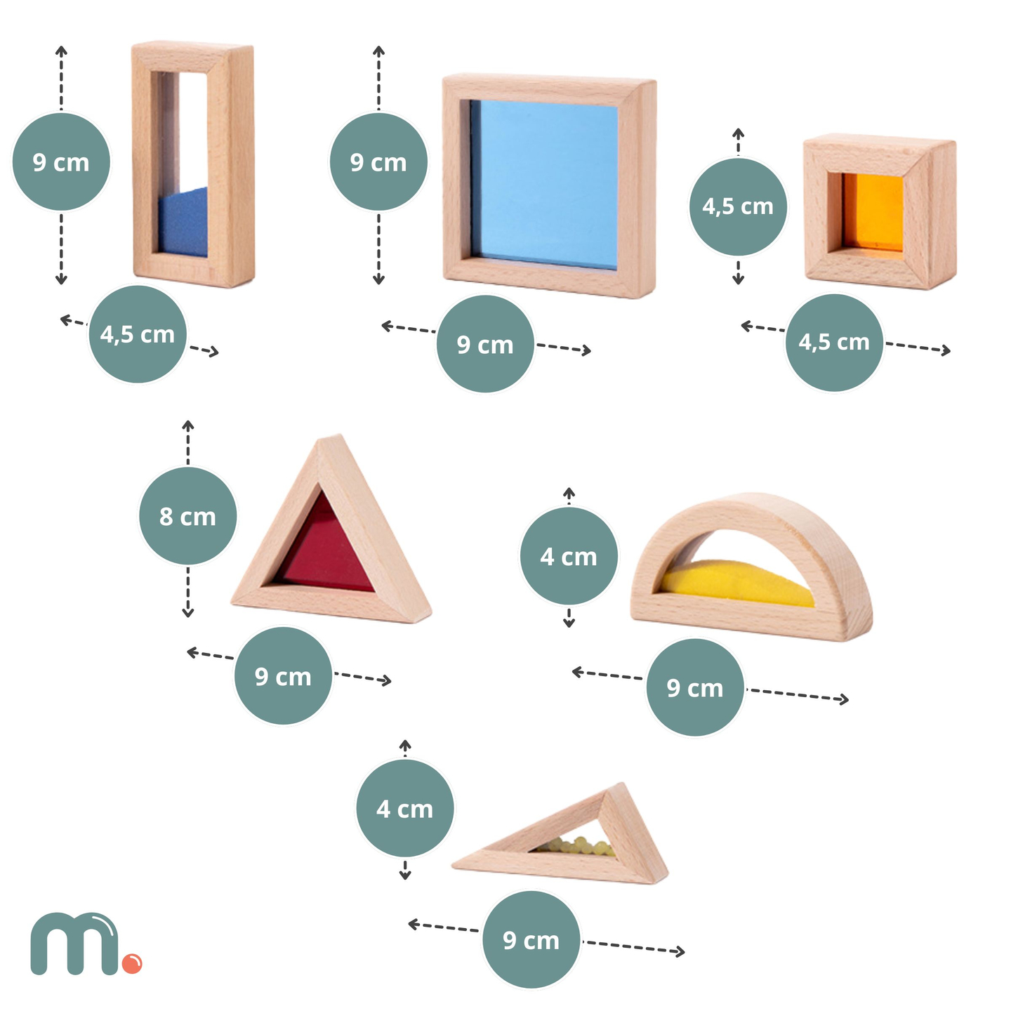 Különböző töltelékkel ellátott érzékelő blokkok készlete - 15 db