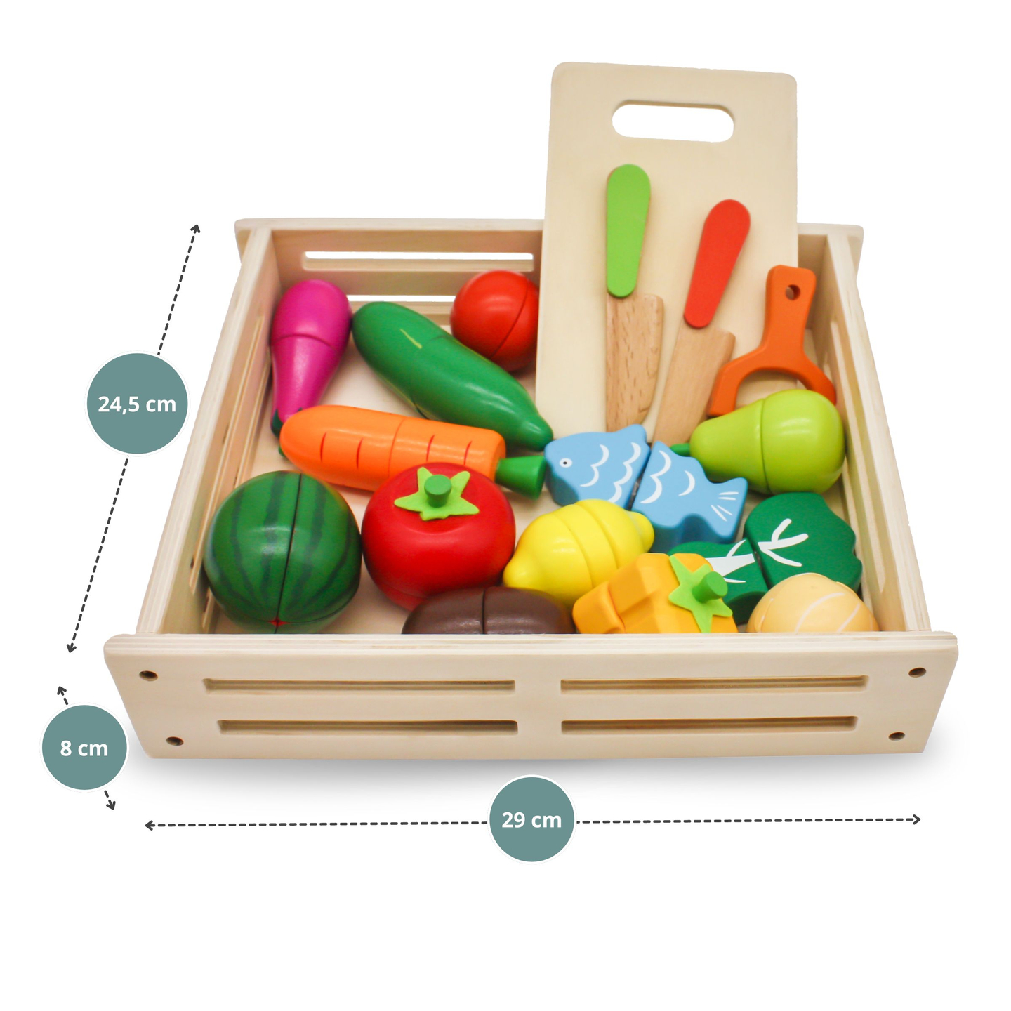 Fából készült gyümölcsök és zöldségek vágásához