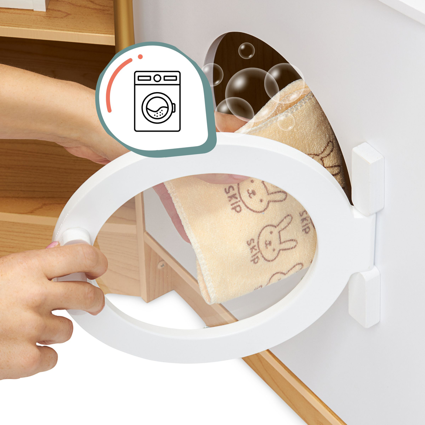 XXXXL nagy, fából készült interaktív konyha LED világítással, mosógép mikrohullámú kávéfőzővel, zöldség- és gyümölcskészlettel - 50 elemmel