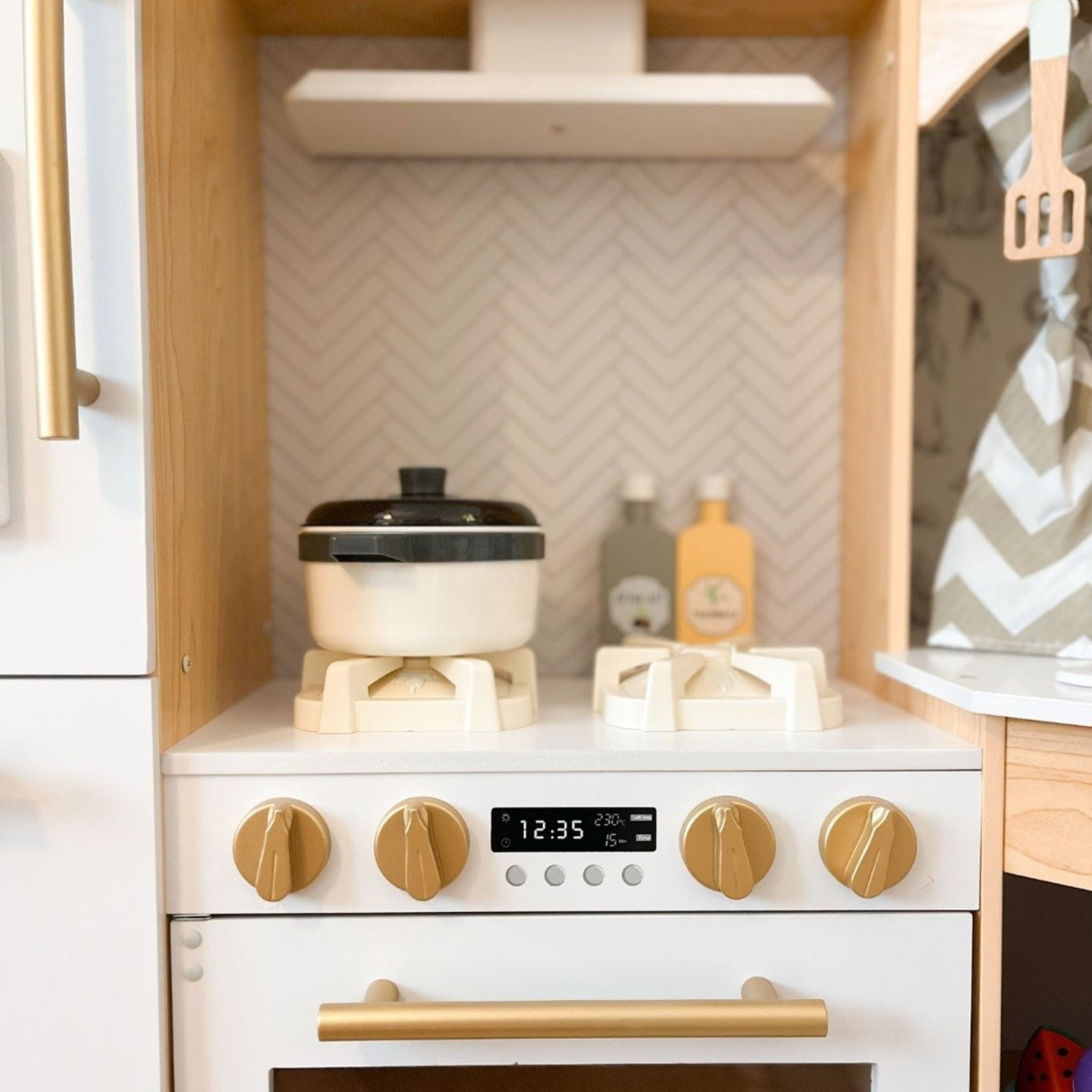 XXXXL nagy, fából készült interaktív konyha LED világítással, mosógép mikrohullámú kávéfőzővel, zöldség- és gyümölcskészlettel - 50 elemmel