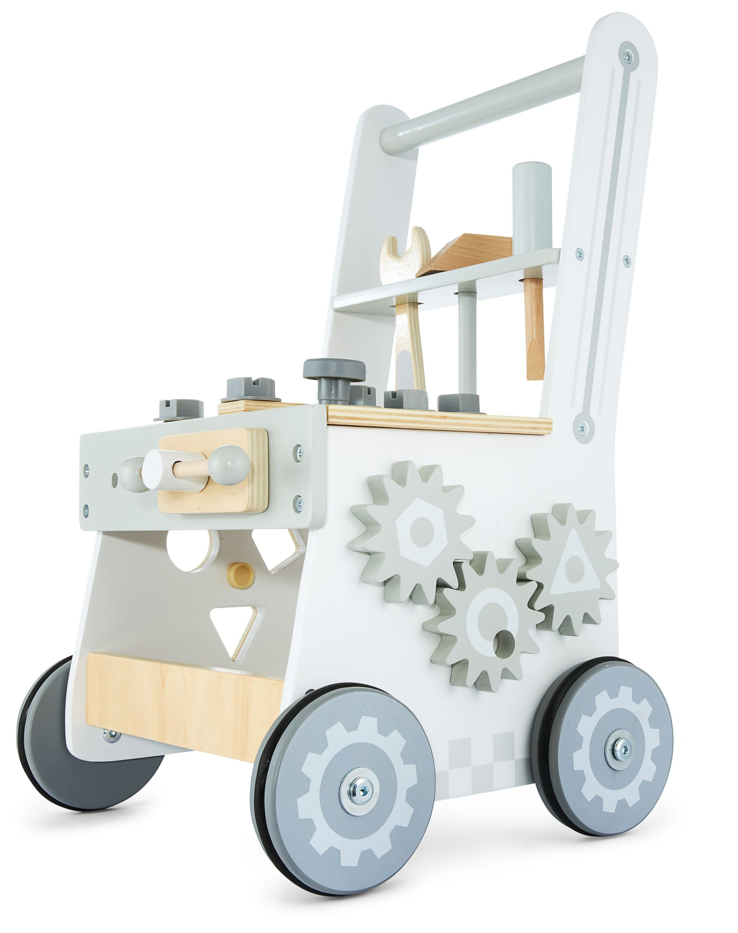 3 az 1-ben fa járókeret, tolókocsi + műhely - 47 elem