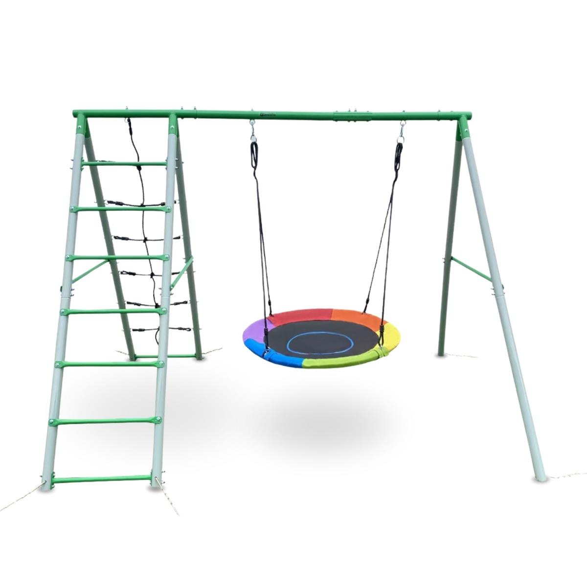 XL-es kerti játszótér gyerekeknek gólyafészek hintával, létrával és mászóhálóval