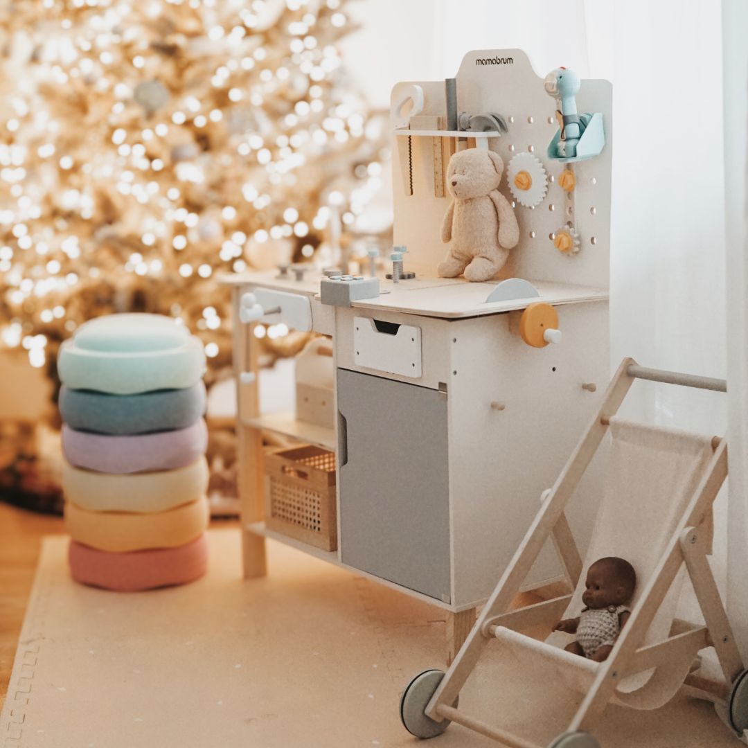 XXL nagy fa műhely szerszámokkal - barkácskészlet, 74 elemmel