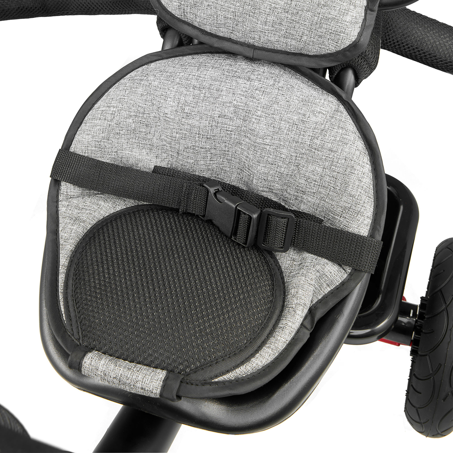 Háromkerekű gyerekeknek 1-4 éves korig - TOBI FREY - szürke színű - forgatható - pumpás kerekek + tolóerő