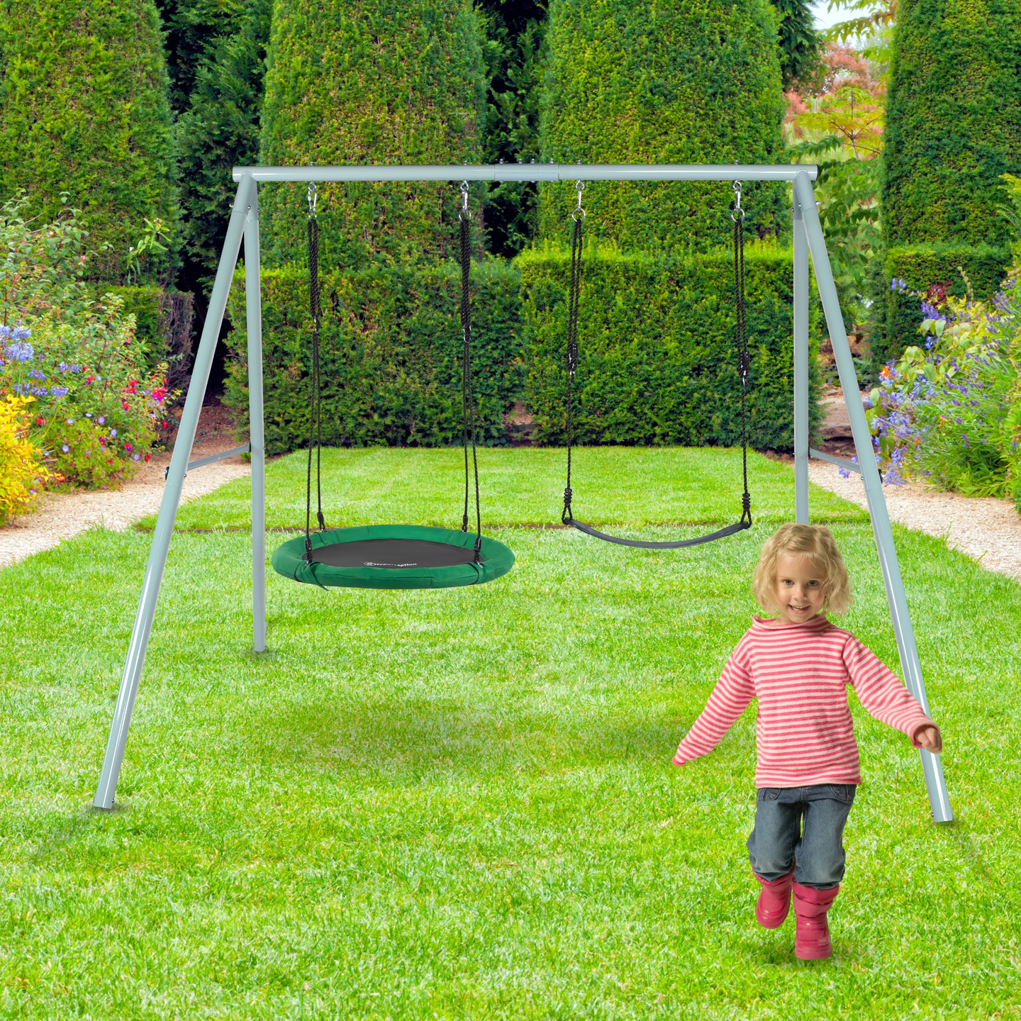 Dupla kerti hinta kerettel és kötelekkel - ülőke és gólyafészek