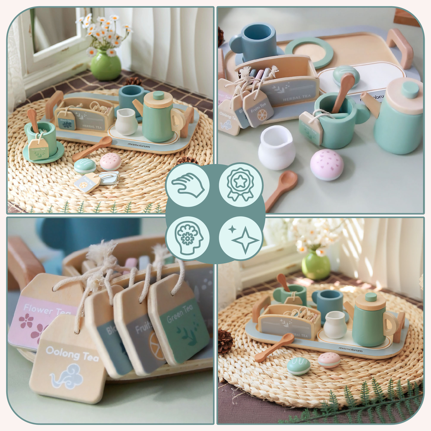 Nagy fa teáskészlet tálcával - 18 db