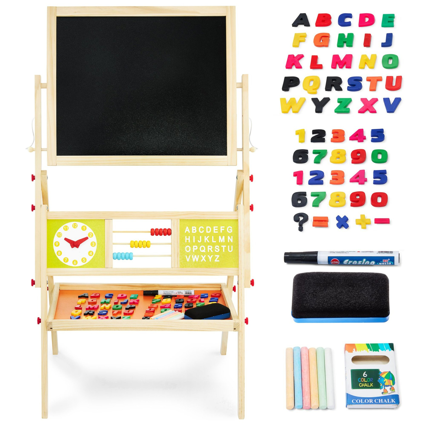 Nagy oktatási kétoldalas tábla: mágneses és krétatábla - száraz radír tábla, fa