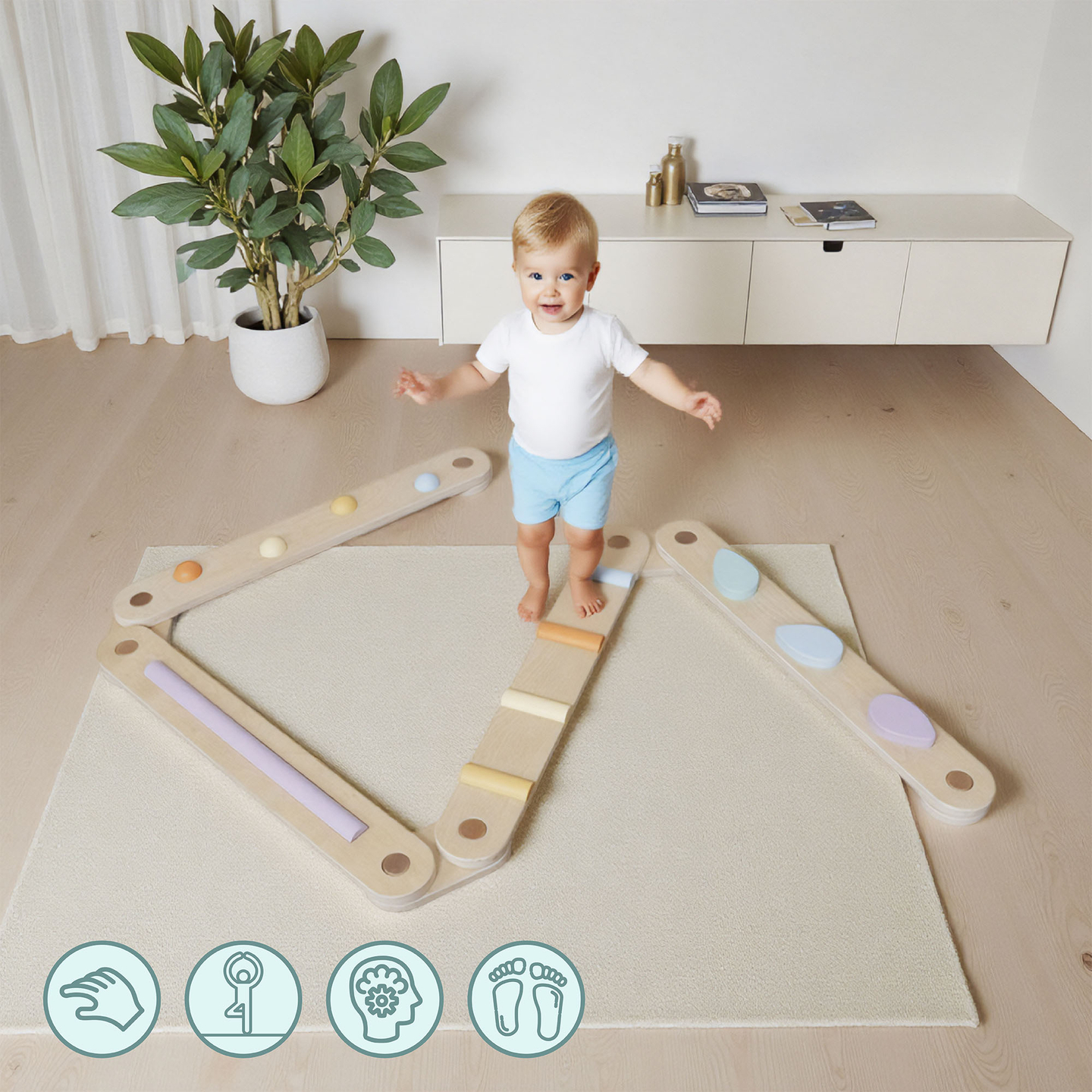 Nagy fából készült érzékszervi ösvény - egyensúlyi pálya - 9 elem