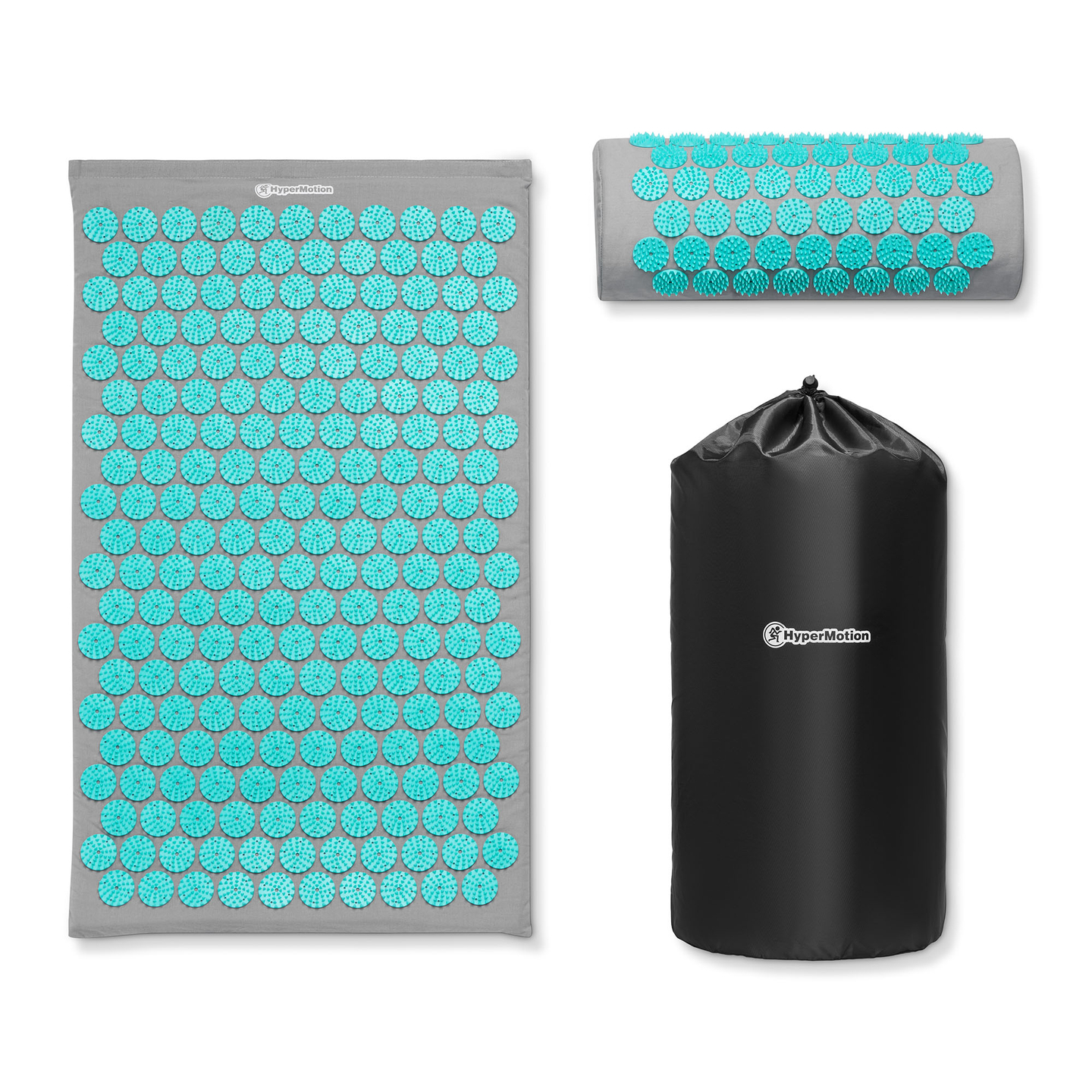 Akupresszúrás szőnyeg párnával és huzattal - 72 cm HyperMotion szürke-menta