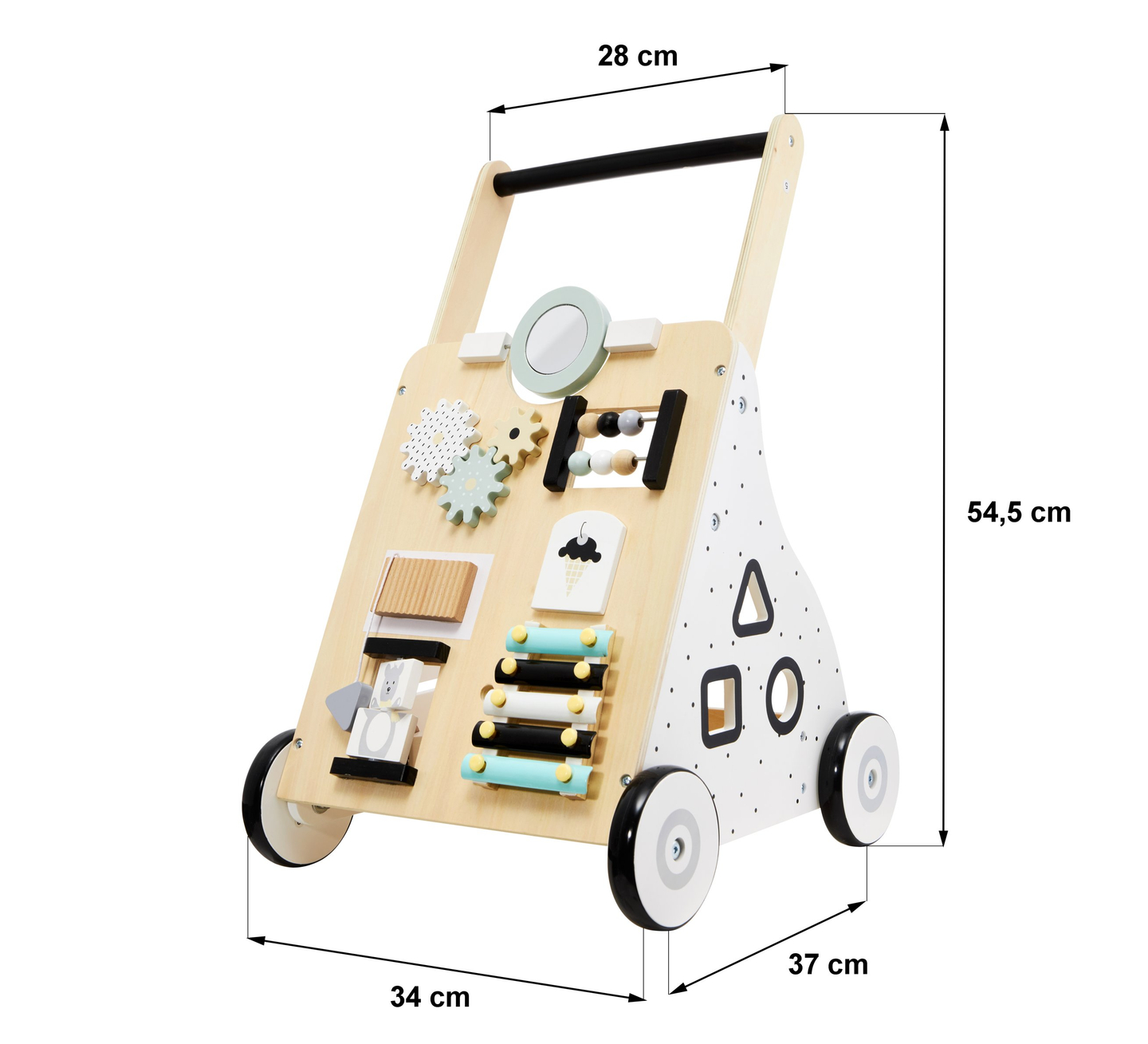 Fából készült, oktató babakocsi / babakocsi - manipulatív tábla