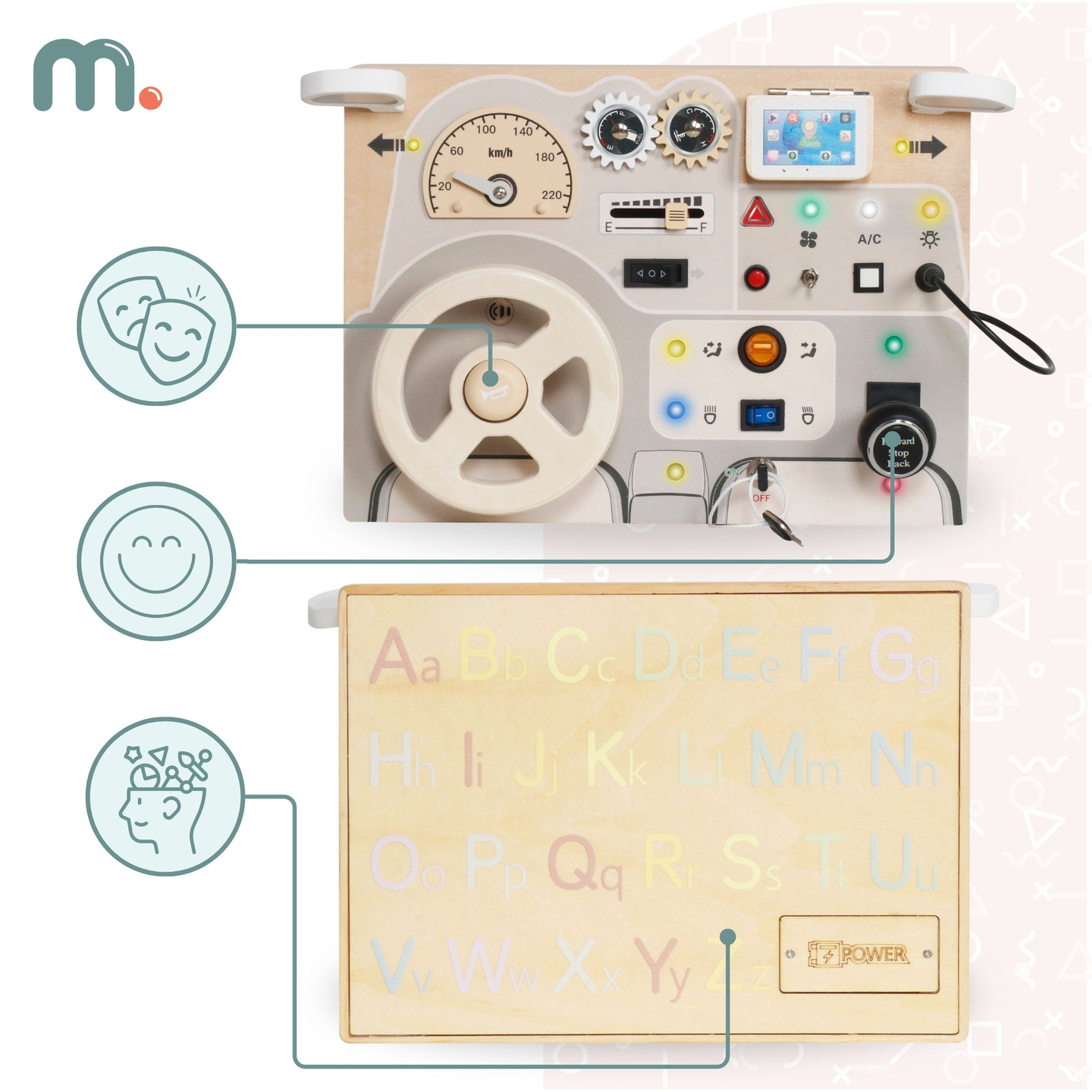 Montessori fa játéktábla kisgyermekeknek - autó műszerfal