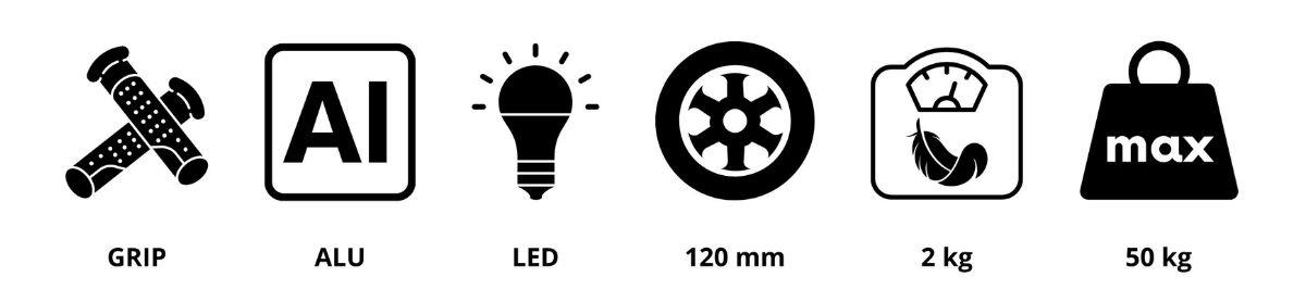 Tringo háromkerekű egyensúlyi robogó, 3-8 éves korig - fekete + izzó LED kerekek