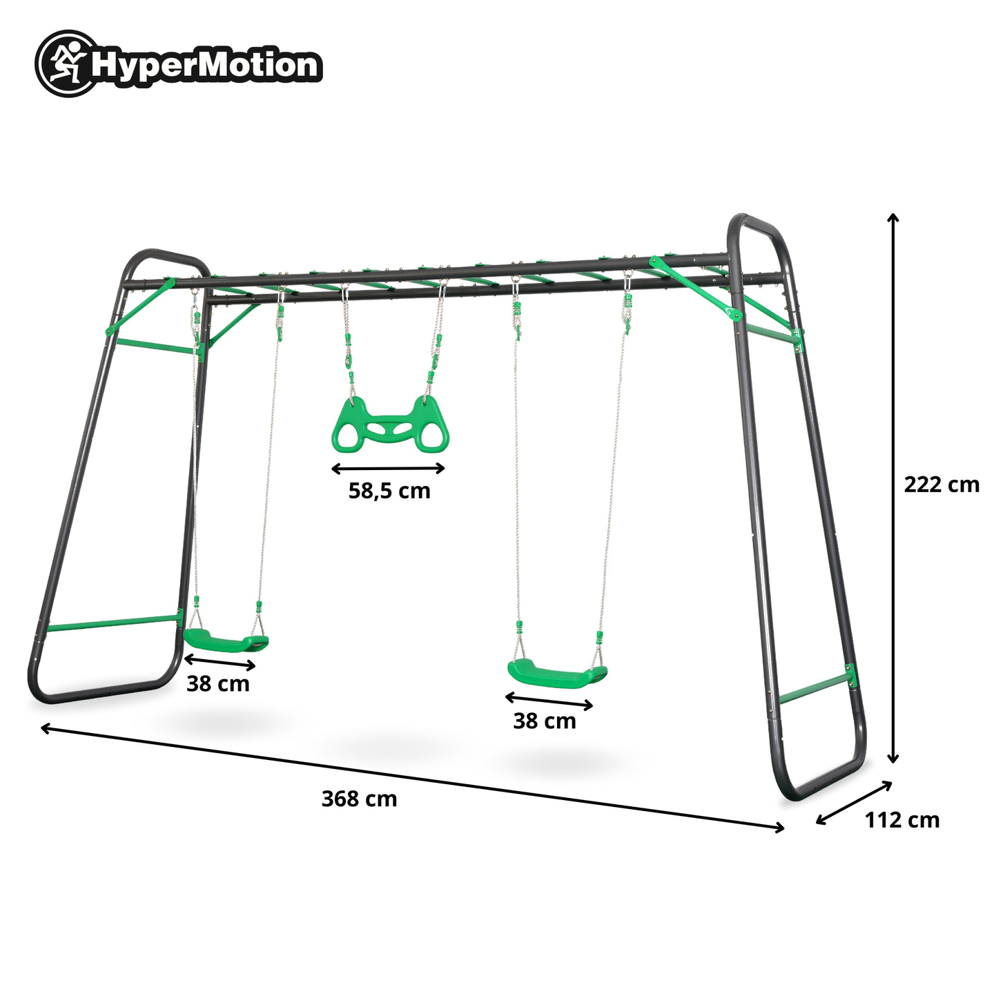 XXL acél kerti hinta - 2 ülés, létra, gimnasztikai trapéz