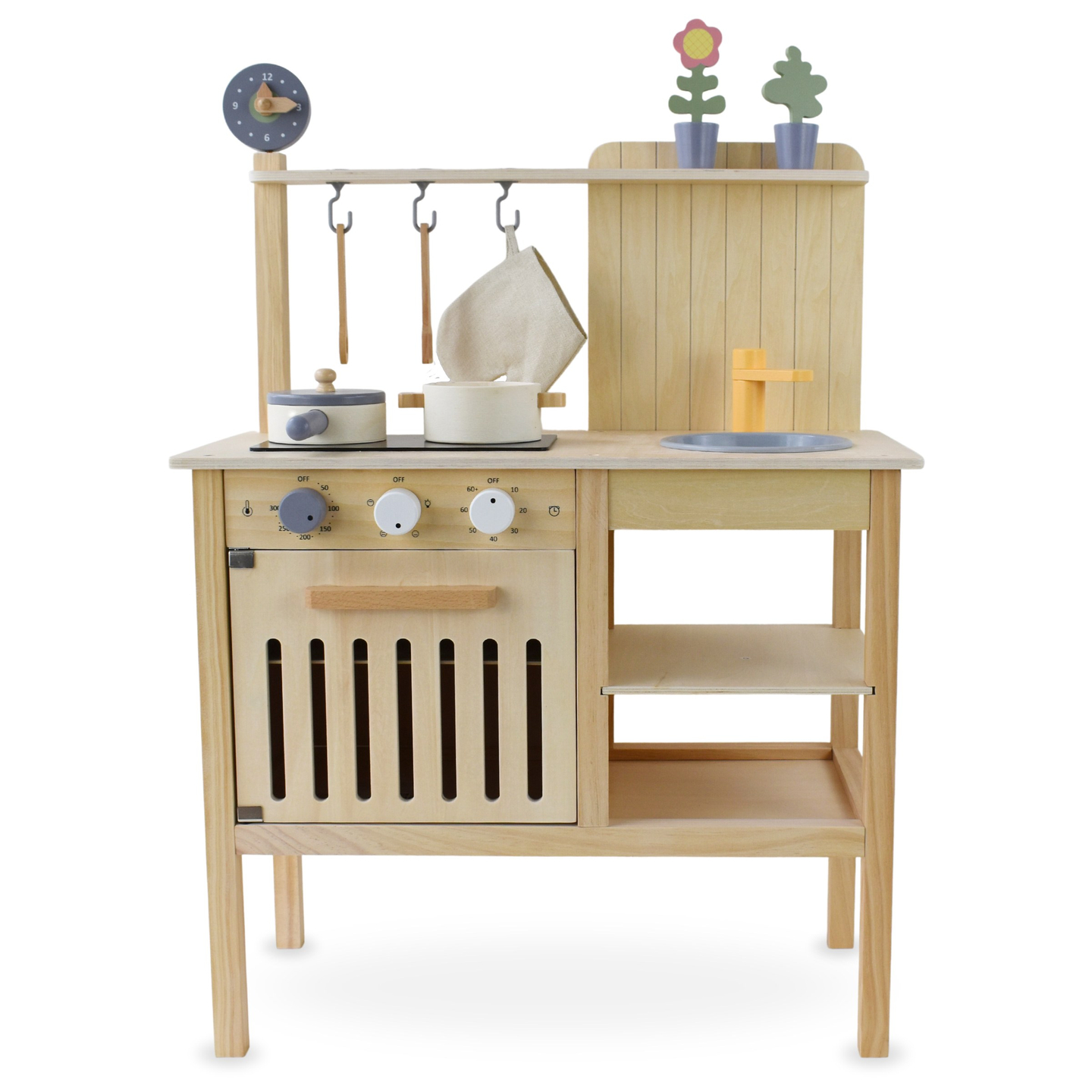 Fából készült kerti konyha kiegészítőkkel - természetes boho