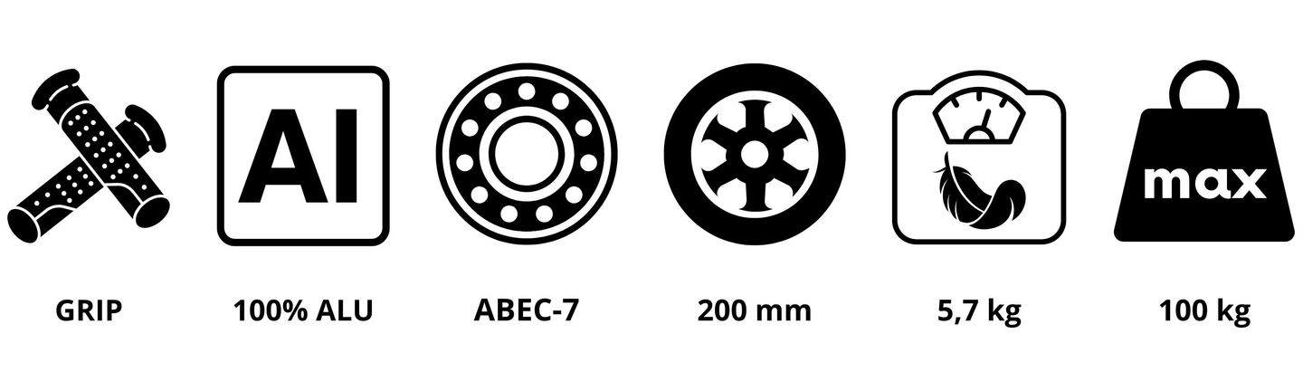 Kétkerekű robogó fiatal felnőtteknek - lengéscsillapítóval - HyperMotion Skyline - fekete, alumínium - 100kg