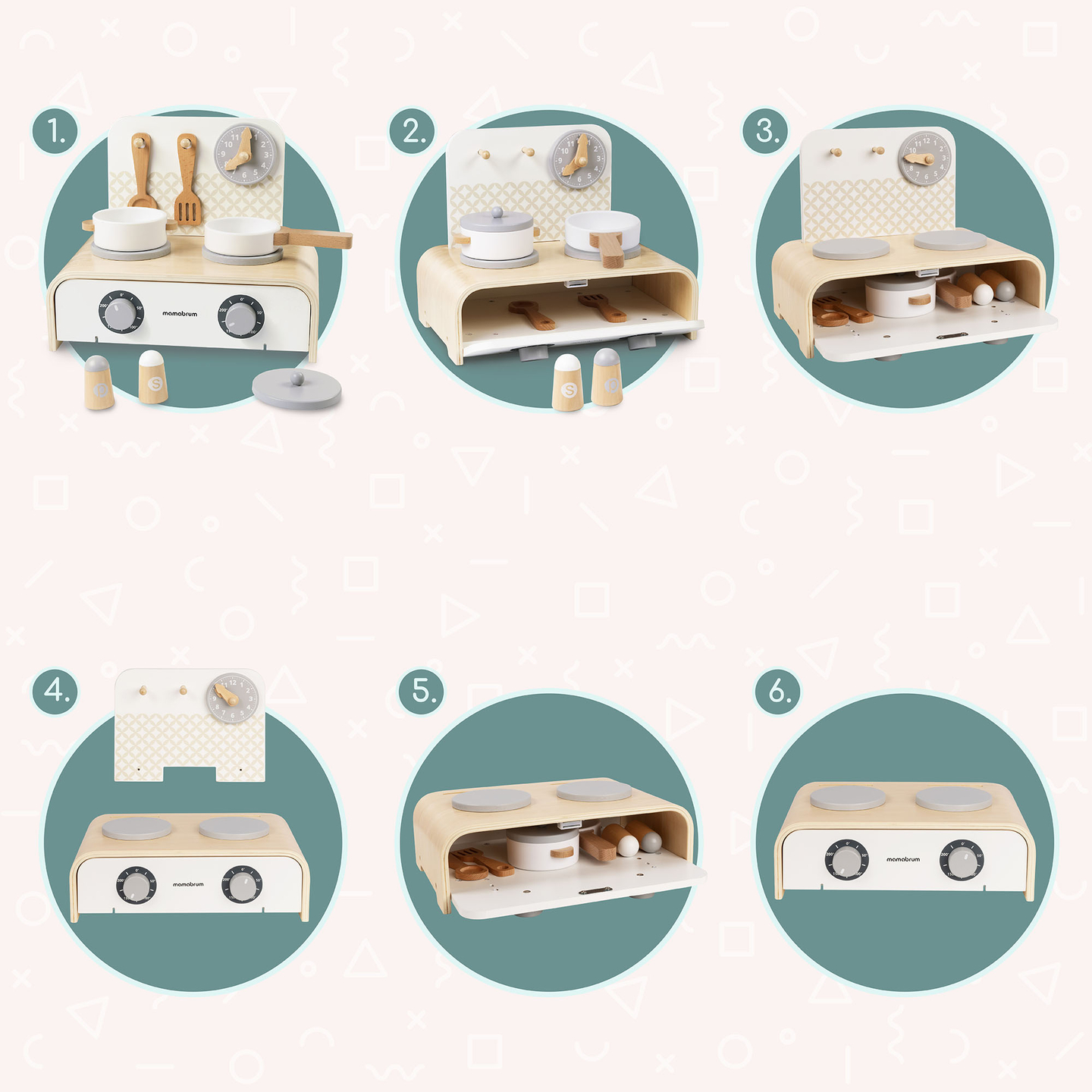 Mamabrum Összecsukható Fa Konyha Gyerekeknek - Szett Edényekkel, Konyhai Kiegészítőkkel és Tárolóval